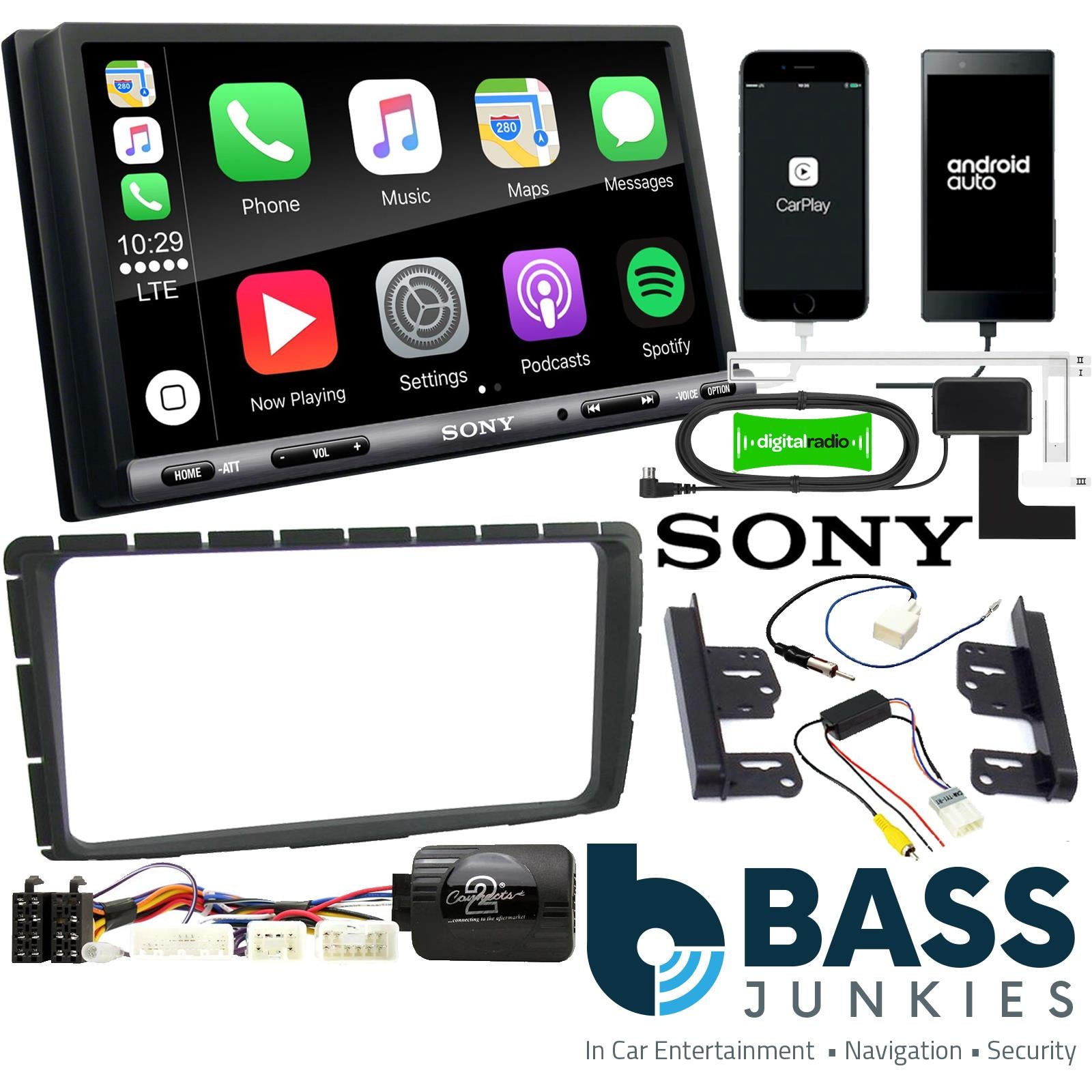 SONY DAB+ Apple | Android Double Din Stereo Fitting Kit + Steering Wheel Stalk Controls to fit Toyota Hilux 2012-15