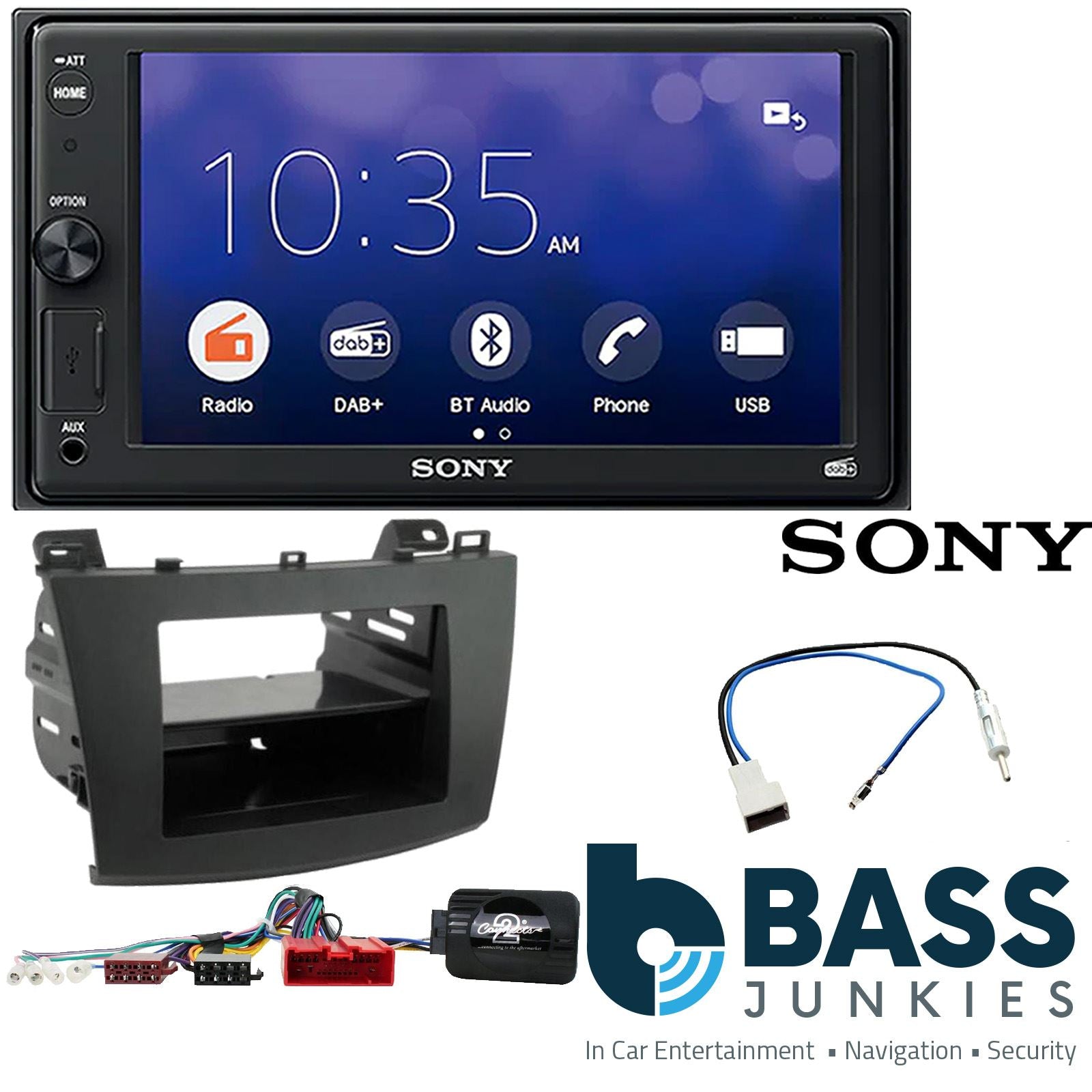 SONY XAV-1550D DAB+ Smart Bluetooth Car Radio + Stereo fitting kit + Steering Wheel Controls Loom for Mazda 3 2010-2014