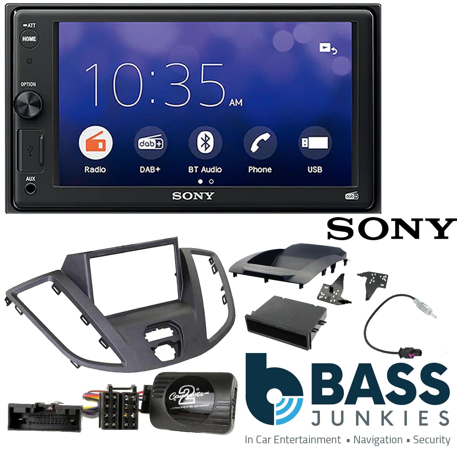 SONY XAV-1550D DAB+ Smart Bluetooth Car Radio + Stereo fitting kit + Steering Wheel Controls Loom for Ford Transit 2015-2021