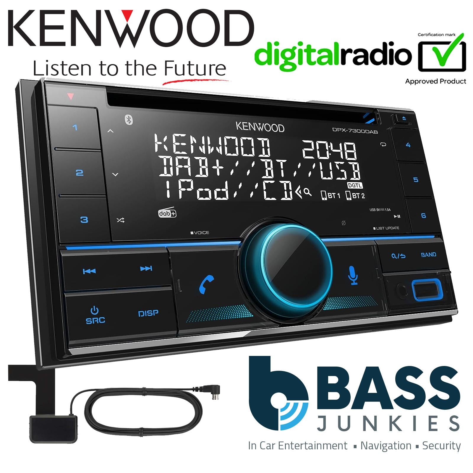 Kenwood DPX-7300DAB D/D Bluetooth DAB CD/MP3 iPhone Alexa Android Car Stereo