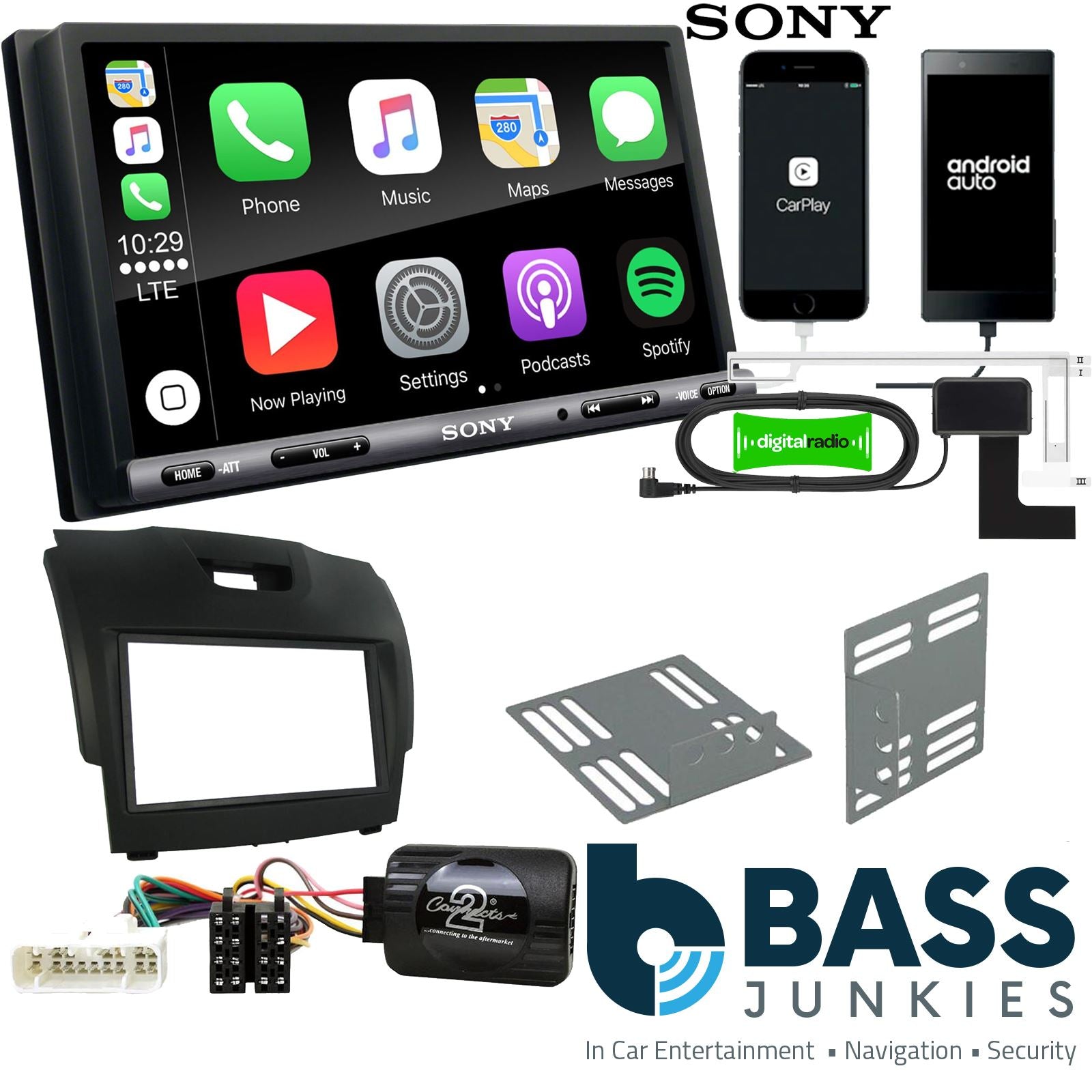 SONY DAB+ Apple | Android Double Din Stereo Fitting Kit + Steering Wheel Stalk Controls to fit Chevrolet S-10 2012-21 | Chevrolet Colorado 2012-20 | Chevrolet Trailblazer 2012-21