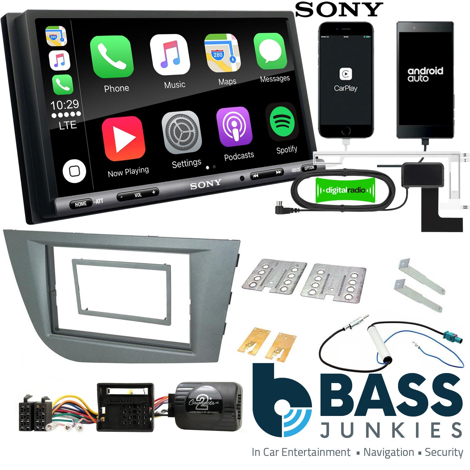 SONY DAB+ Apple | Android Double Din Stereo Fitting Kit + Steering Wheel Stalk Controls to fit Seat Leon 2005-12
