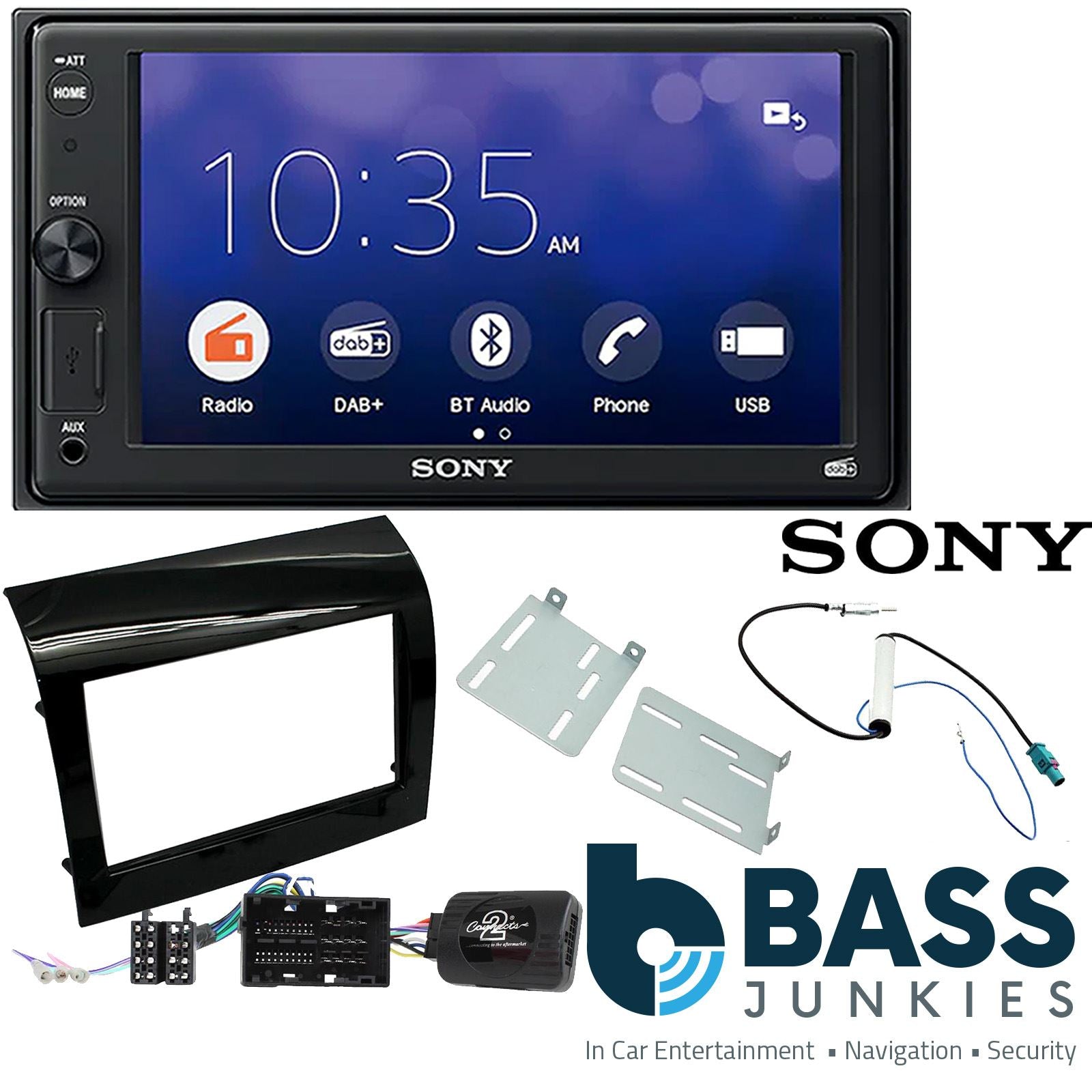 SONY XAV-1550D DAB+ Smart Bluetooth Car Radio + Stereo fitting kit + Steering Wheel Controls Loom for Fiat Ducato 2015-2021