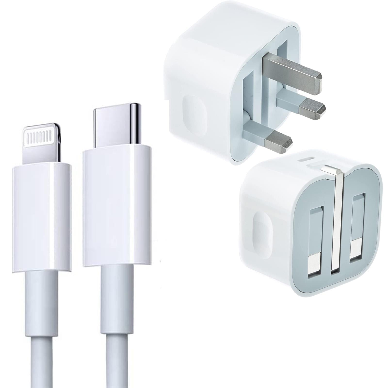 USB-C to Lightning Fast PD Charging Cable Lead / USB-C UK Plug for Apple iPhone 8 + 20w Fast Charger