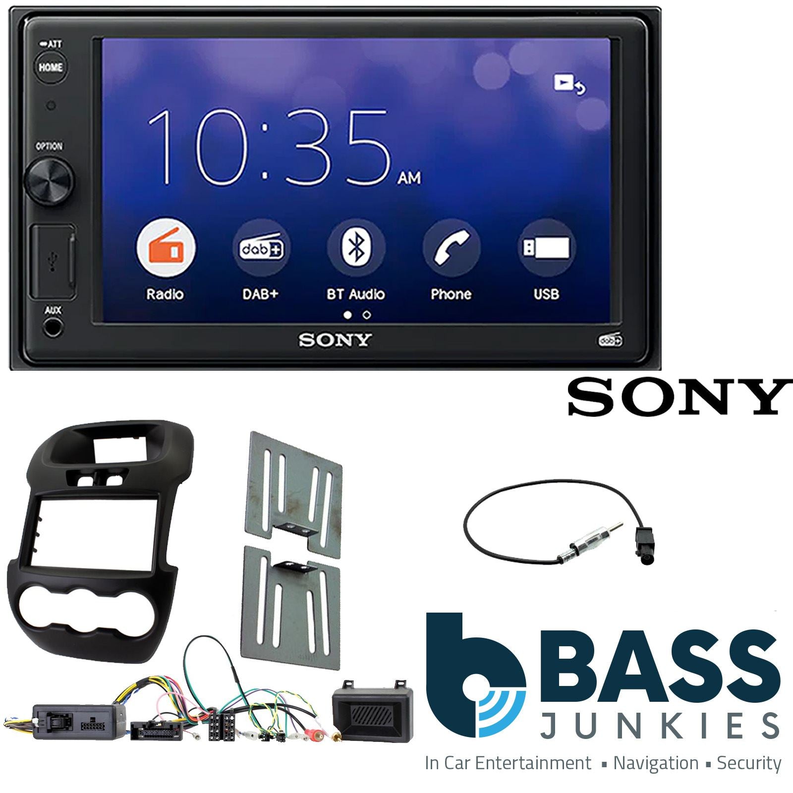 SONY XAV-1550D DAB+ Smart Bluetooth Car Radio + Stereo fitting kit + Steering Wheel Controls Loom for Ford Ranger 2012-2016