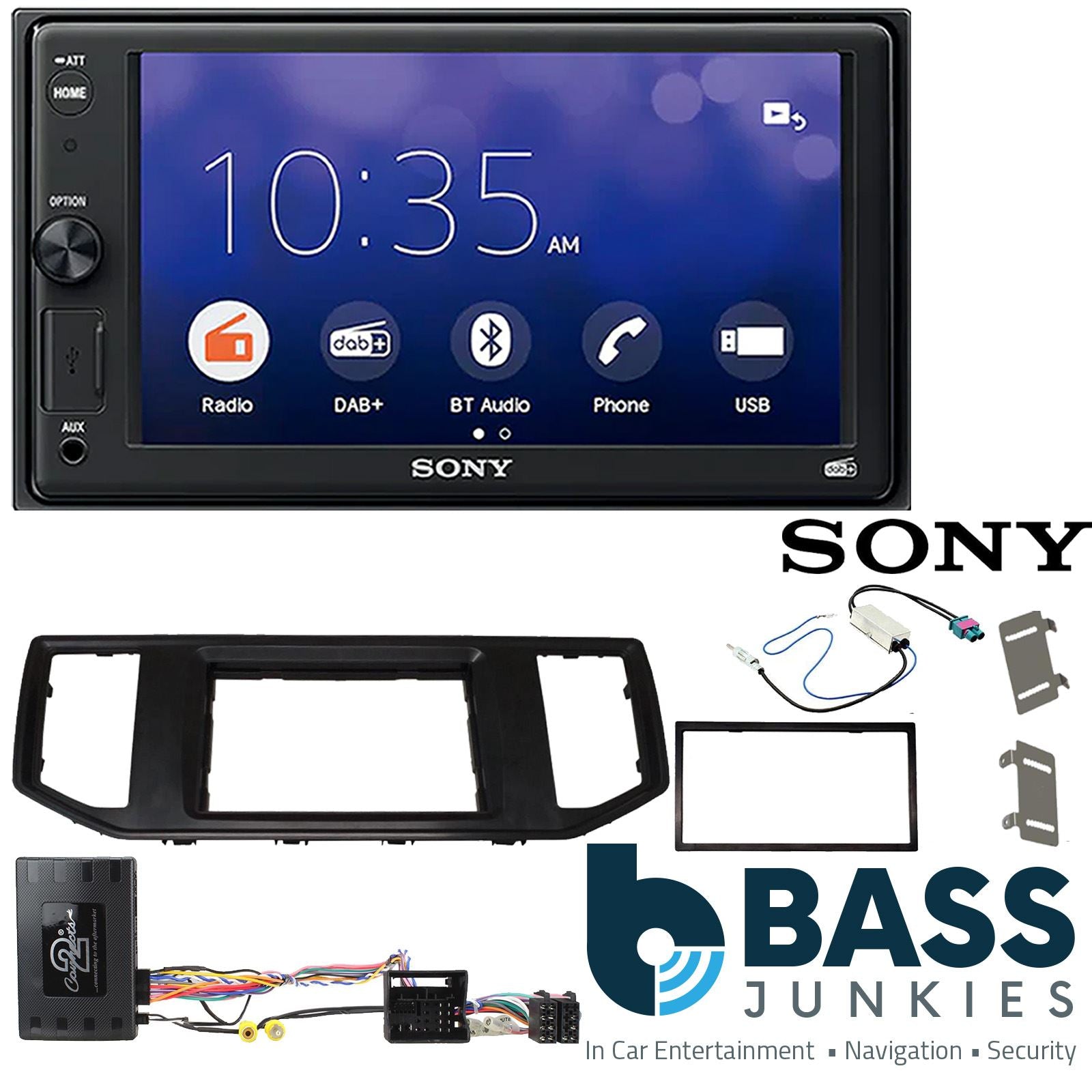 SONY XAV-1550D DAB+ Smart Bluetooth Car Radio + Stereo fitting kit + Steering Wheel Controls Loom for Volkswagen Crafter 2017-2021 | Volkswagen Grand California 2017-19 | MAN TGE 2017