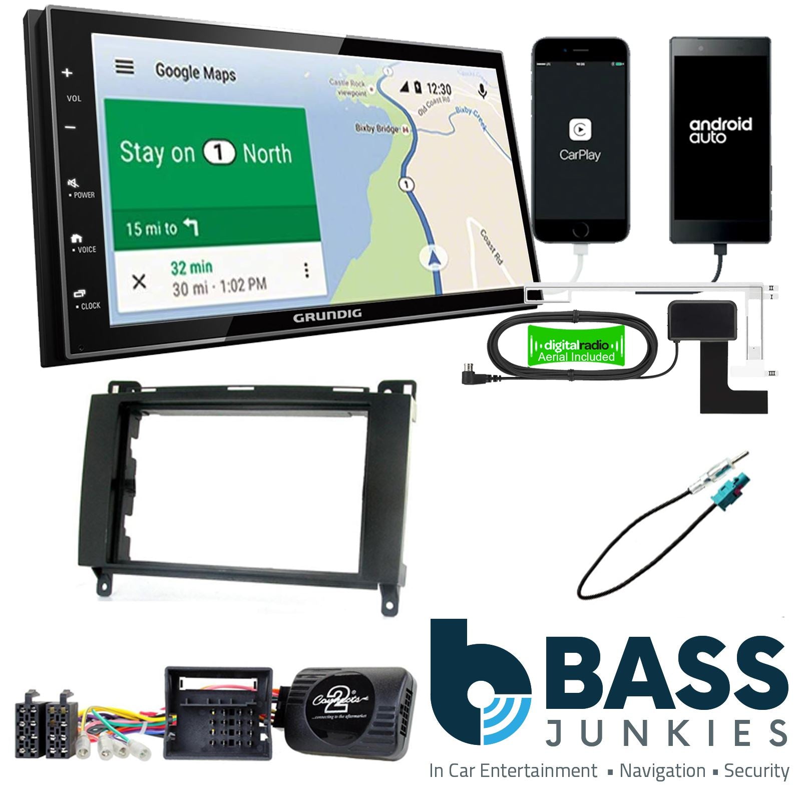 Grundig 6.8" Apple Android Double Din Stereo Fitting Kit + Steering Wheel Stalk Controls to fit Mercedes Viano 2006-14 | Mercedes Vito 2006-14 | Mercedes A-Class 2004-12 | Mercedes B-Class 2005-11