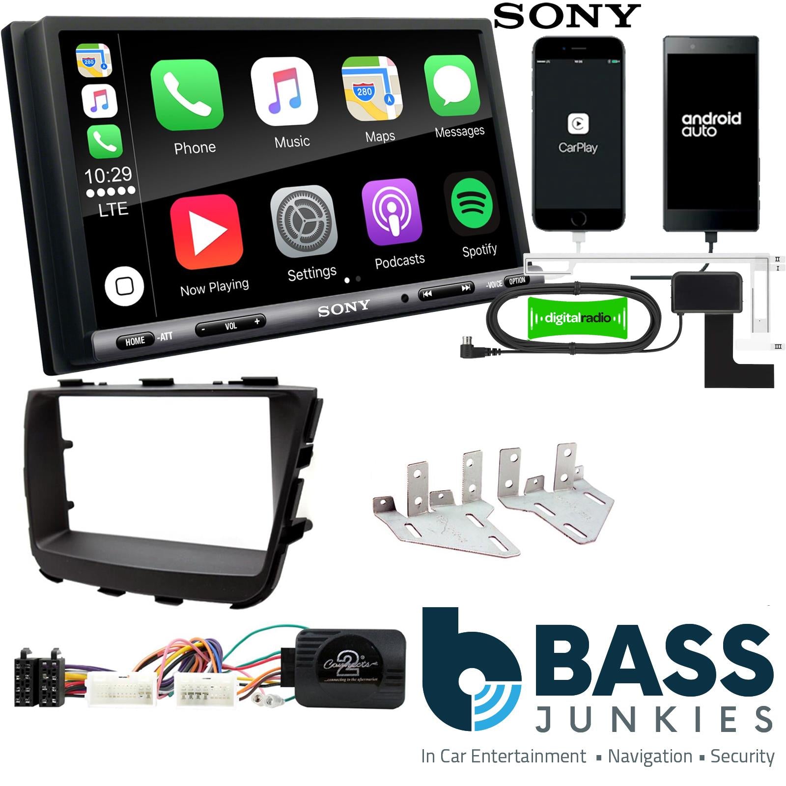 SONY DAB+ Apple | Android Double Din Stereo Fitting Kit + Steering Wheel Stalk Controls to fit Kia Sorento 2013-21
