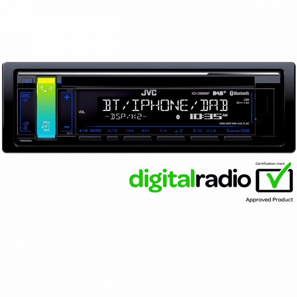 JVC KD-DB98BT - Bluetooth DAB CD MP3 Front USB Aux, AM/FM Radio, iPod iPhone Android Control Car Stereo