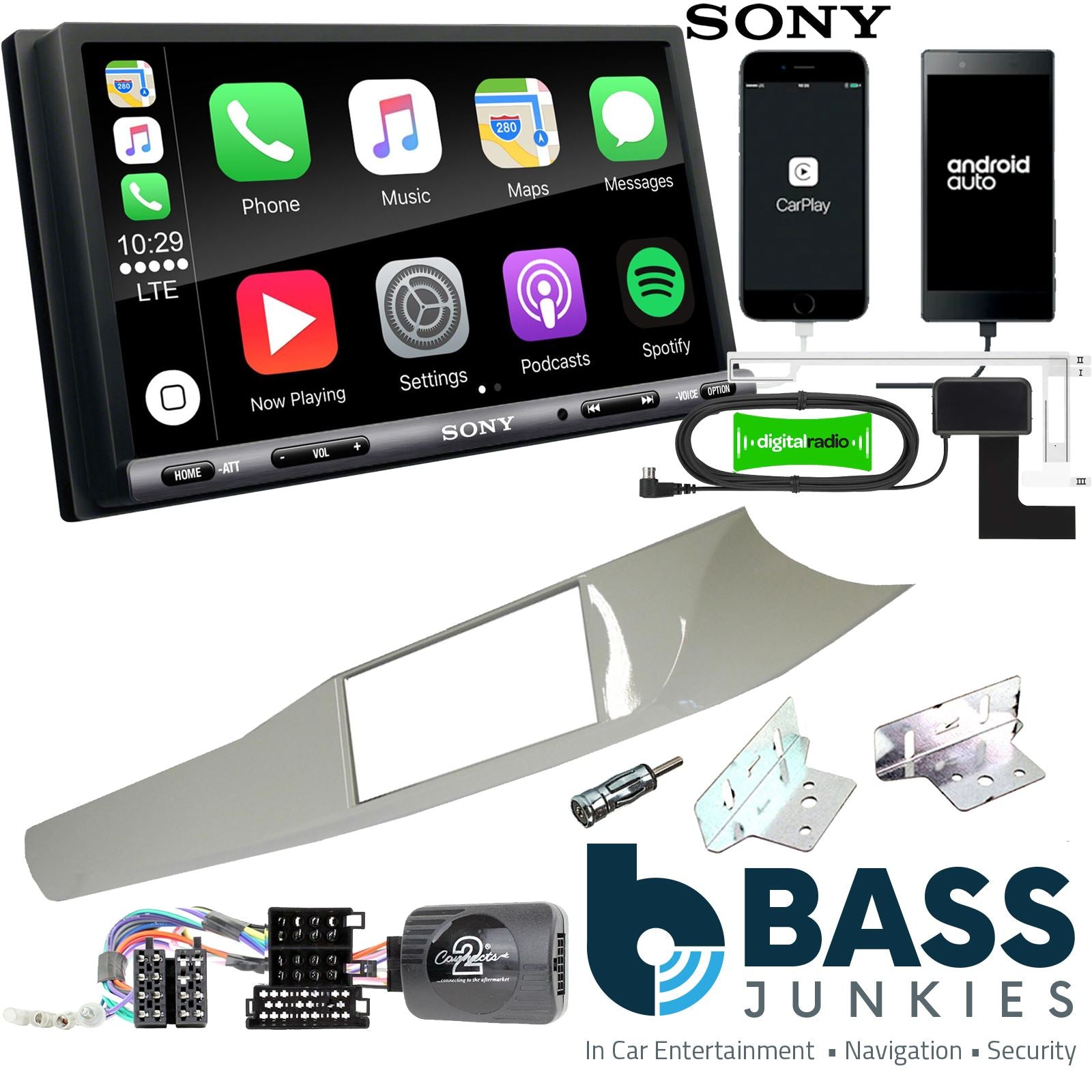SONY DAB+ Apple | Android Double Din Stereo Fitting Kit + Steering Wheel Stalk Controls to fit Alfa Romeo Giulietta 10-14