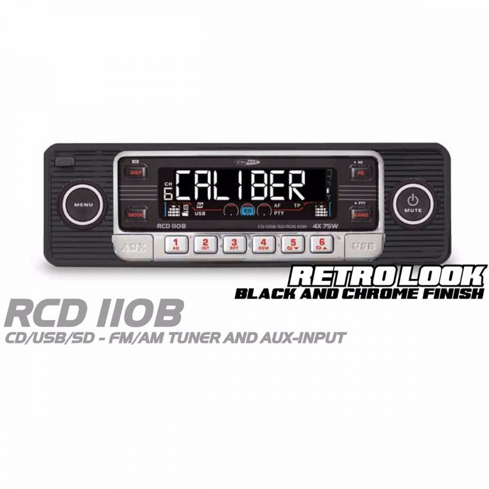 Caliber CALRCD110B - Retro Style CD MP3 USB SD & AUX Car Radio Stereo in Piano Black Finish