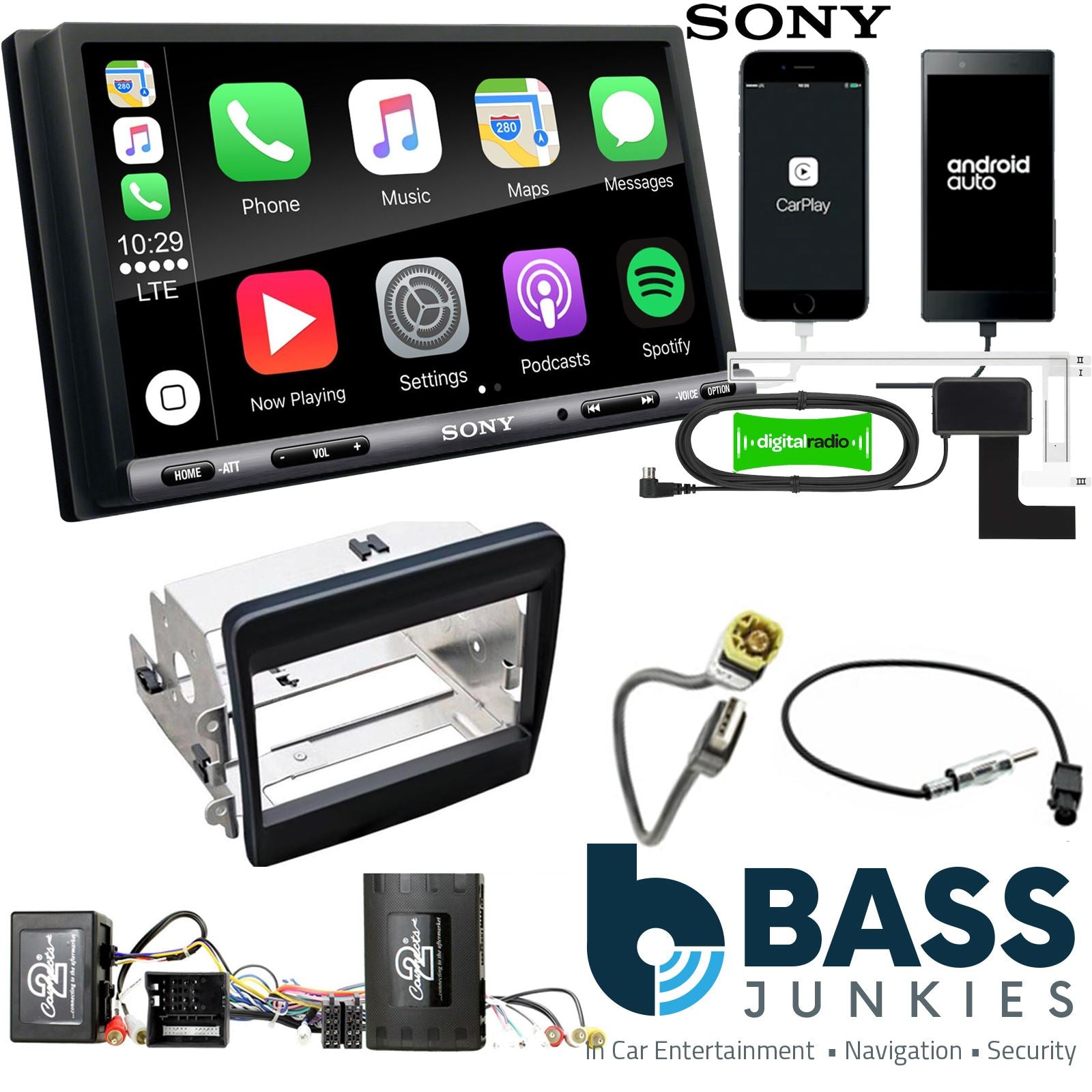 SONY DAB+ Apple | Android Double Din Stereo Fitting Kit + Steering Wheel Stalk Controls to fit Porsche 911 2011-16