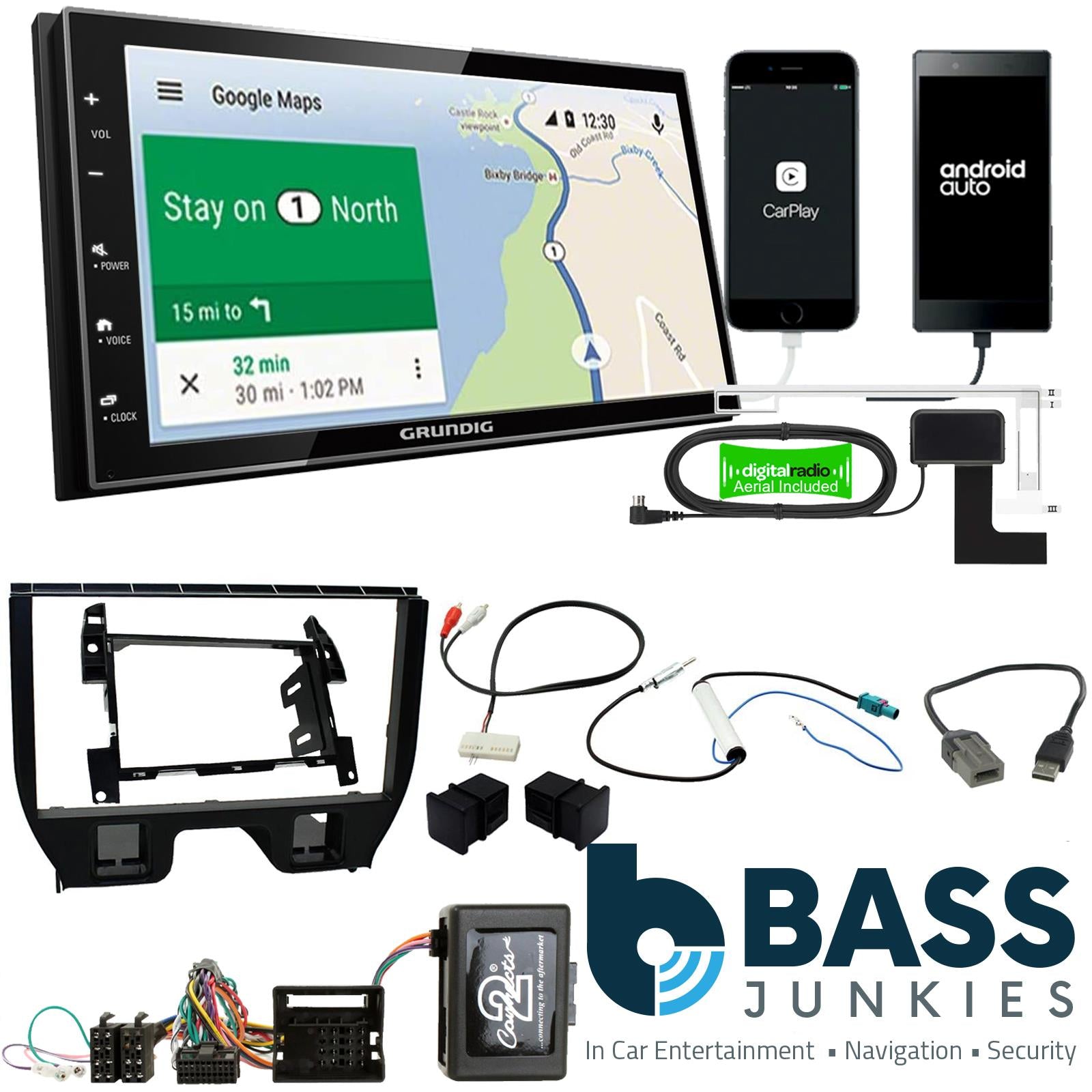 Grundig 6.8" Apple Android Double Din Stereo Fitting Kit + Steering Wheel Stalk Controls to fit Citroen DS3 2009-16 | Citroen C3 2009-16