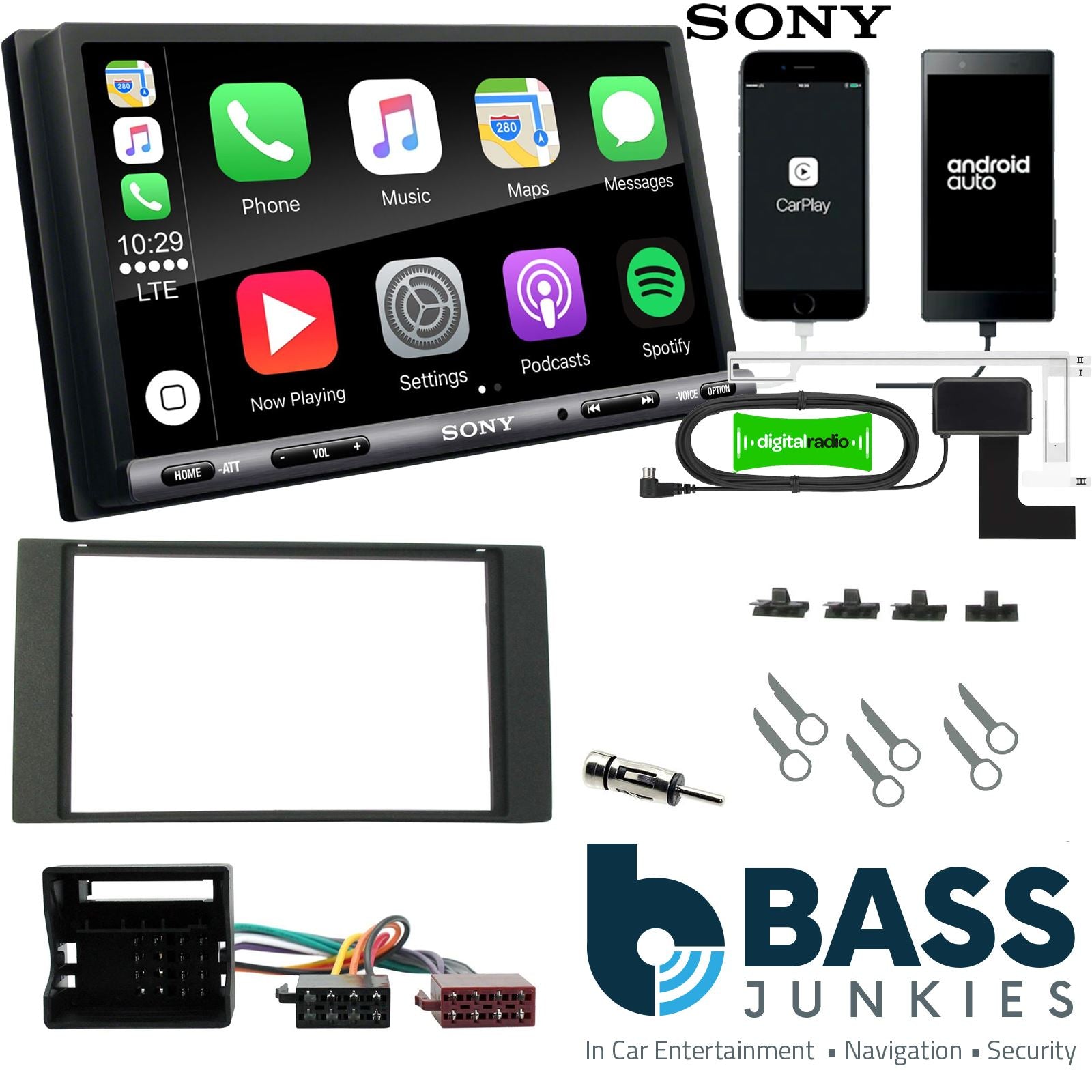 SONY DAB+ Apple | Android Double Din Stereo Fitting Kit + Steering Wheel Stalk Controls to fit Ford Focus 2004-07 | Ford Fusion 2005-12 | Ford C-Max 2003-10