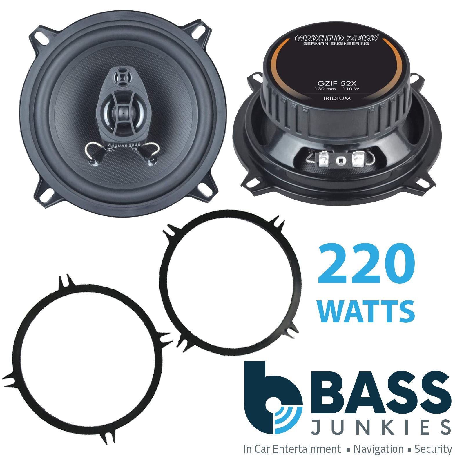 Ground Zero 2-Way 130mm/13cm/5.25" Car Coaxial Speakers (Pair Max 220 Watts) Fits Universal
