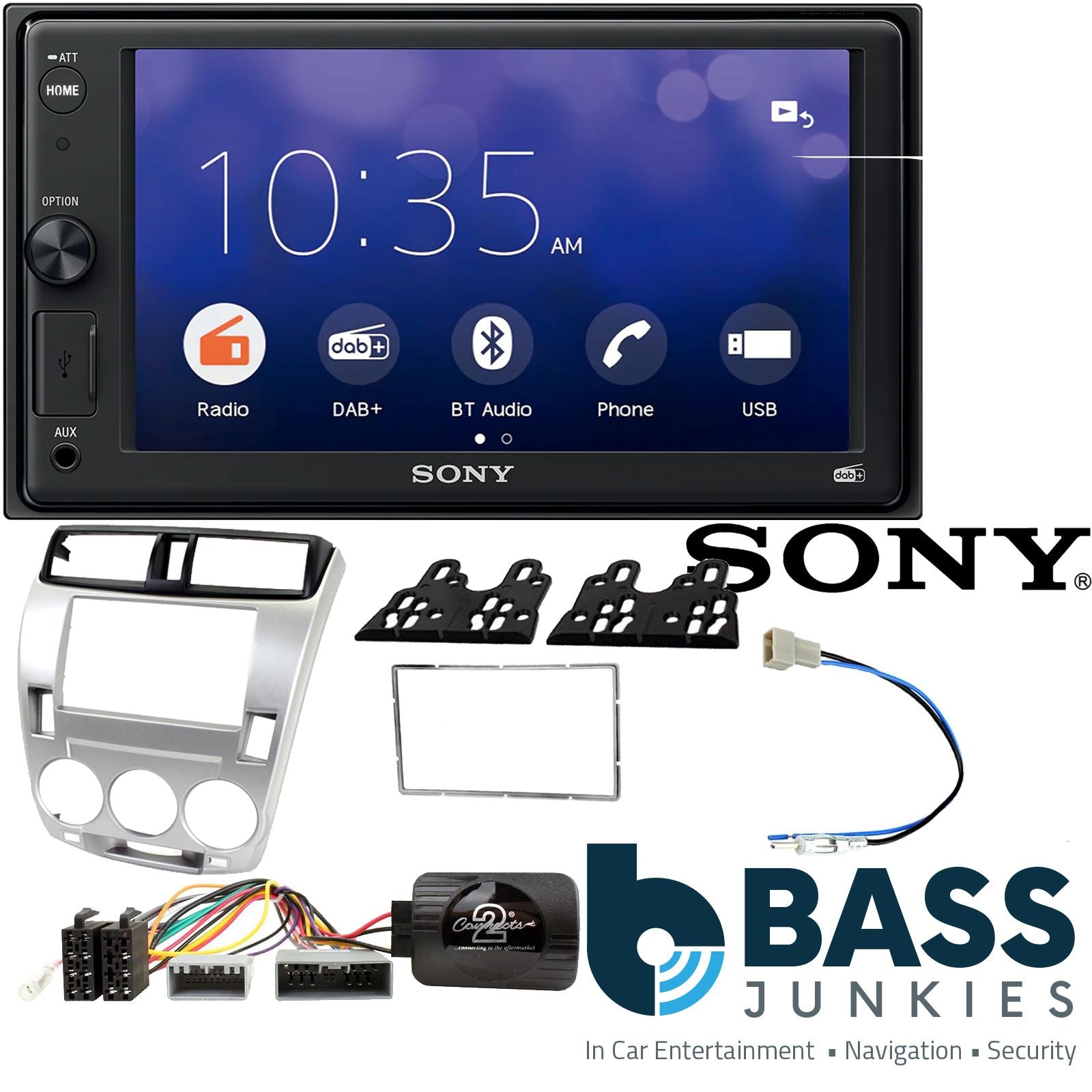 SONY 6.2" Screen Blutooth Double Din Stereo Fitting Kit + Steering Wheel Stalk Controls to fit Honda City 2008-14