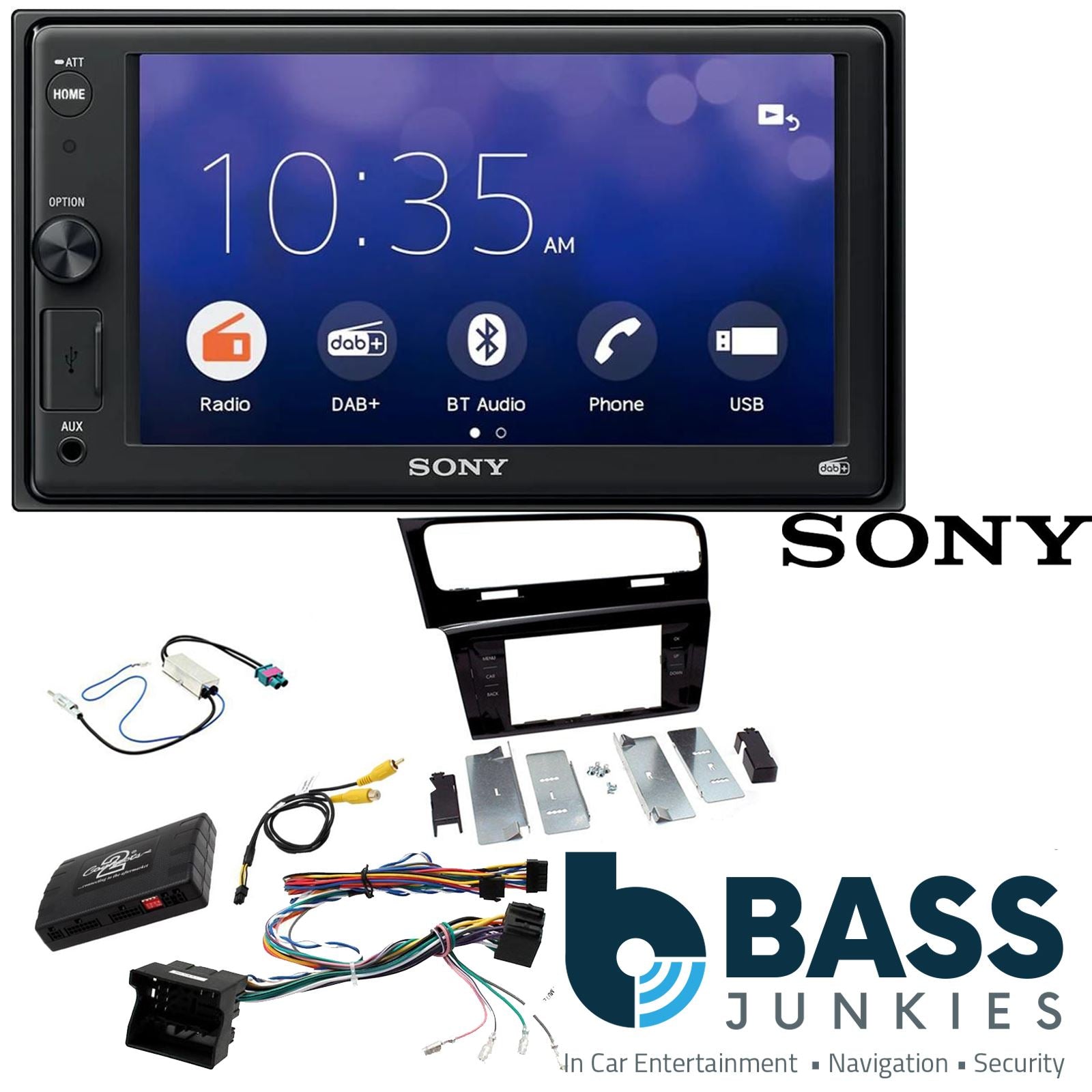 SONY XAV-1550D DAB+ Smart Bluetooth Car Radio + Left Hand Drive [LHD] Stereo fitting kit + Steering Wheel Controls Loom for Volkswagen Golf LHD 2013-2018