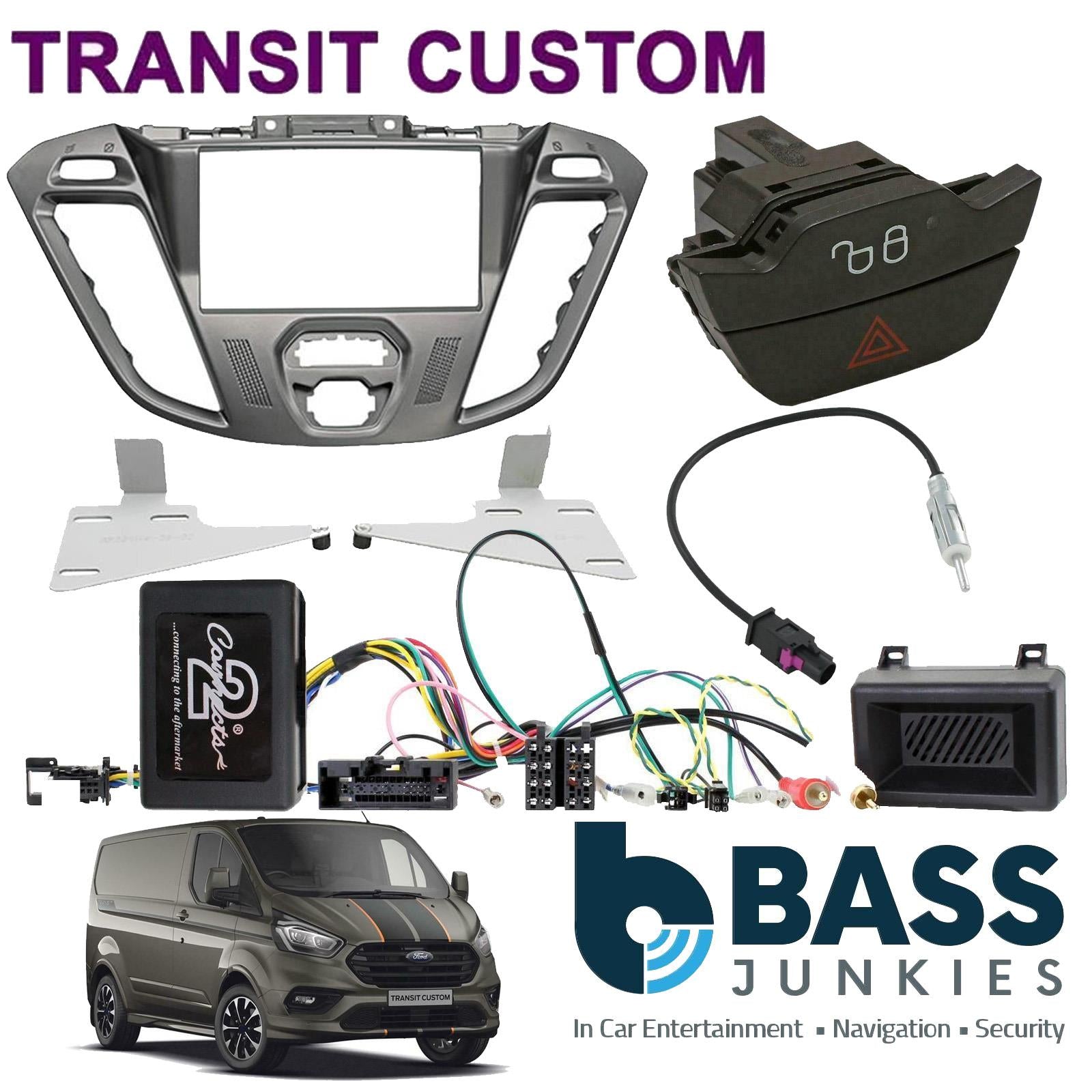 Connects 2 CTKFD41C - Ford Transit Custom 2012 - 2016 Double Din Facia & Steering wheel Interface Fitting Installation Kit (Dark Silver Facia Panel)