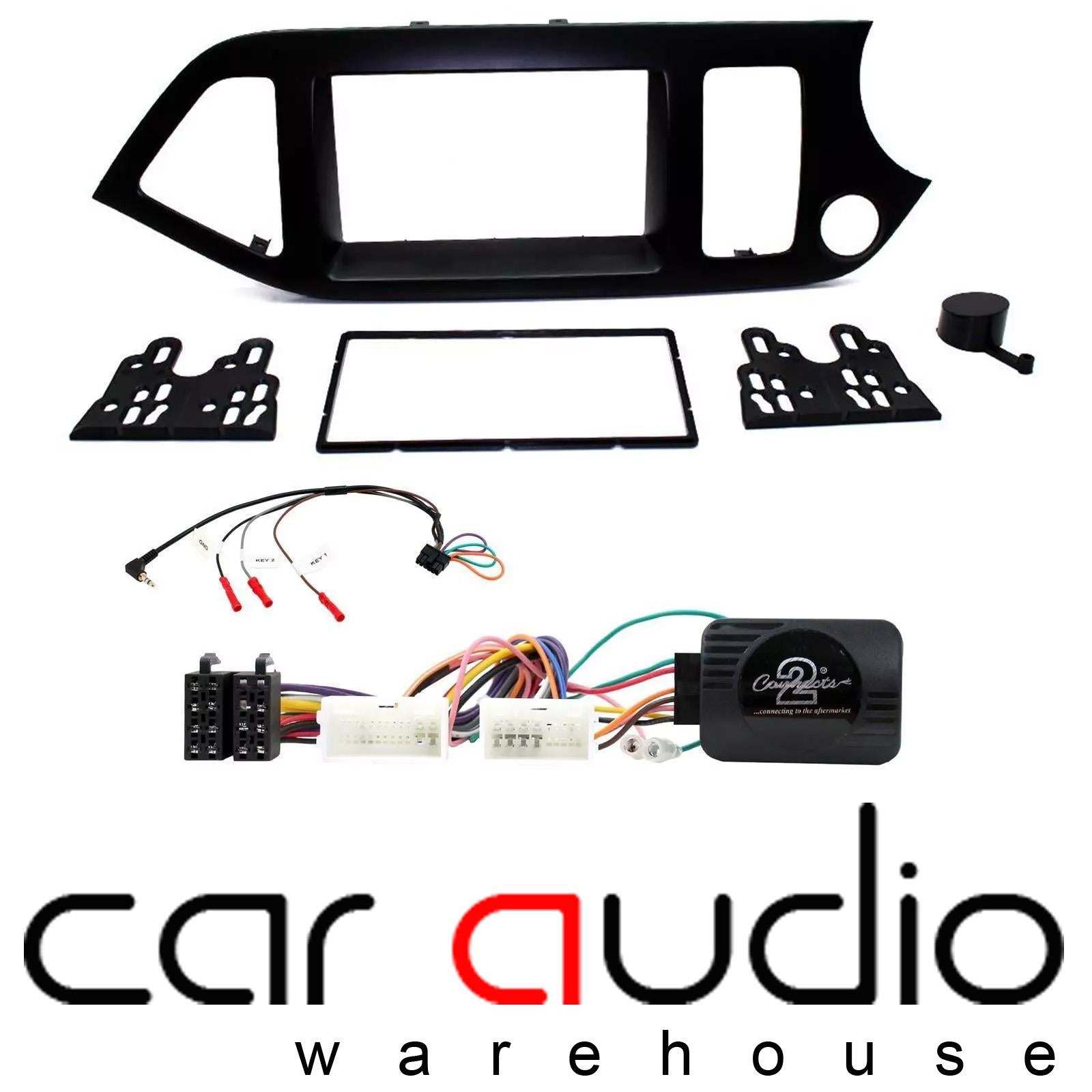 Connects 2 CTKKI25 - KIA Picanto 2011 - 2016 Double Din Facia & Steering wheel Interface Fitting Installation Kit (Black Facia Panel)