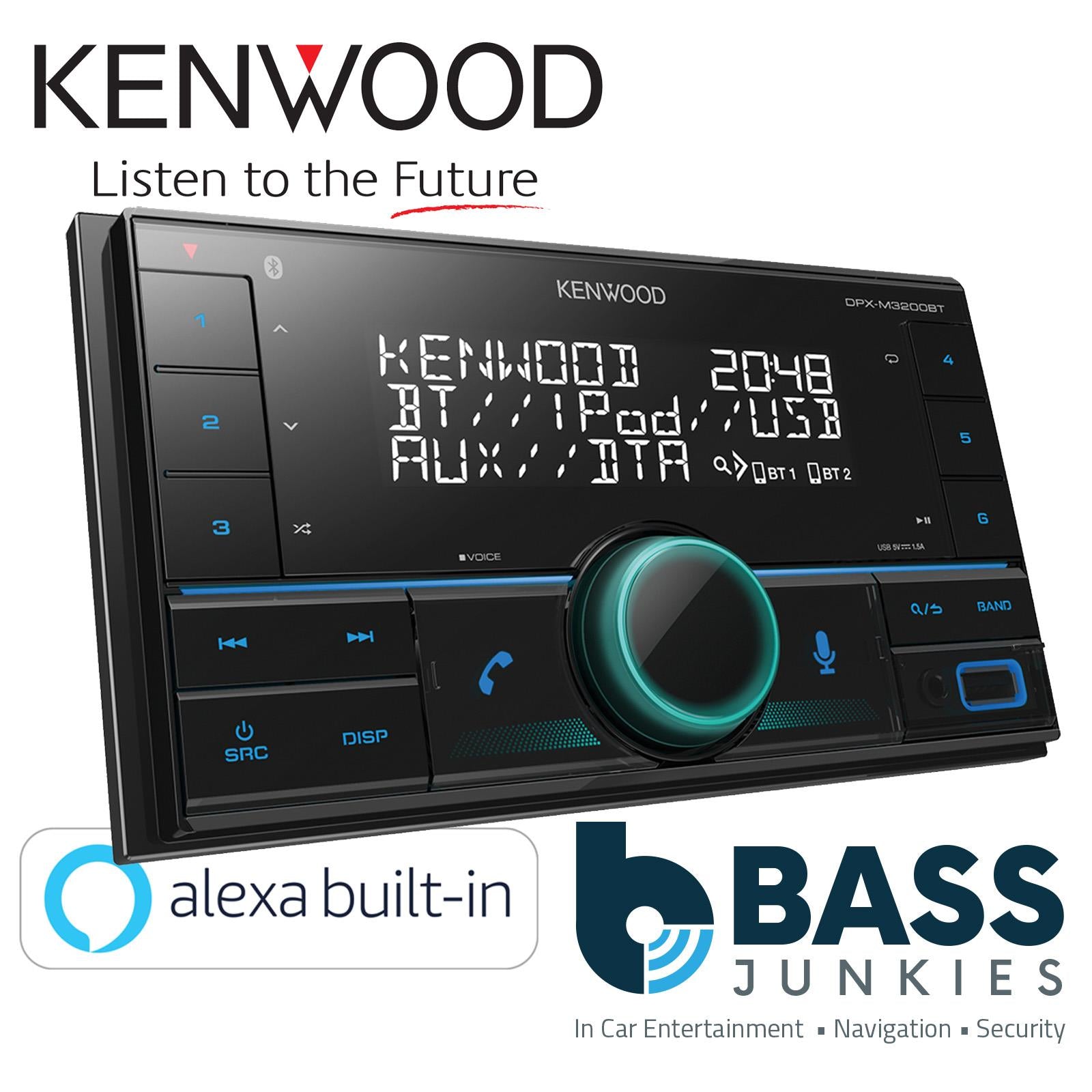 Kenwood DPX-M3200BT Mechless Double Din Bluetooth USB iPhone Android Car Stereo