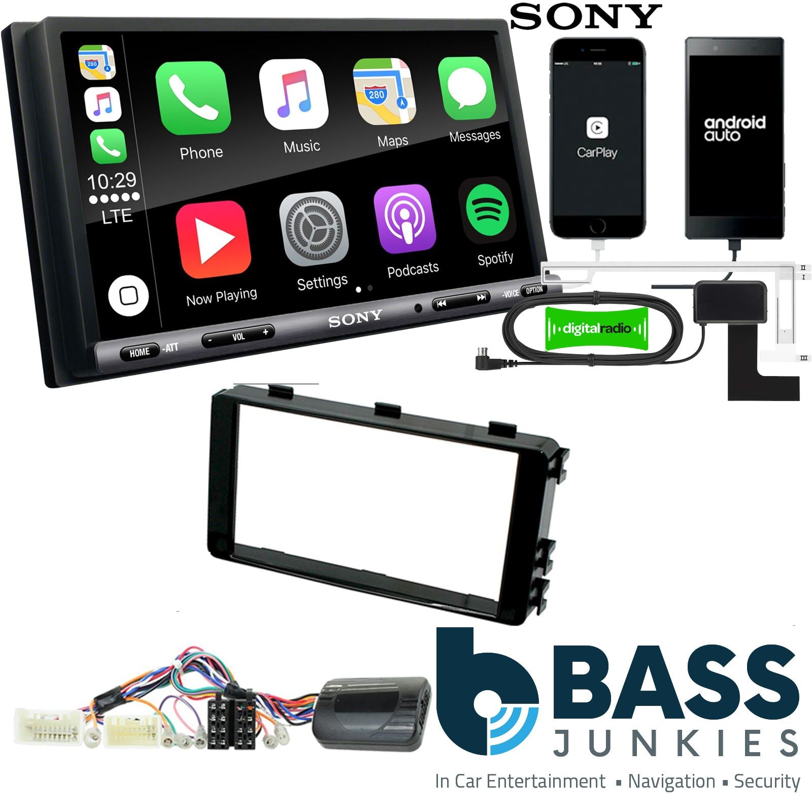 SONY DAB+ Apple | Android Double Din Stereo Fitting Kit + Steering Wheel Stalk Controls to fit Mitsubishi Outlander 13-21