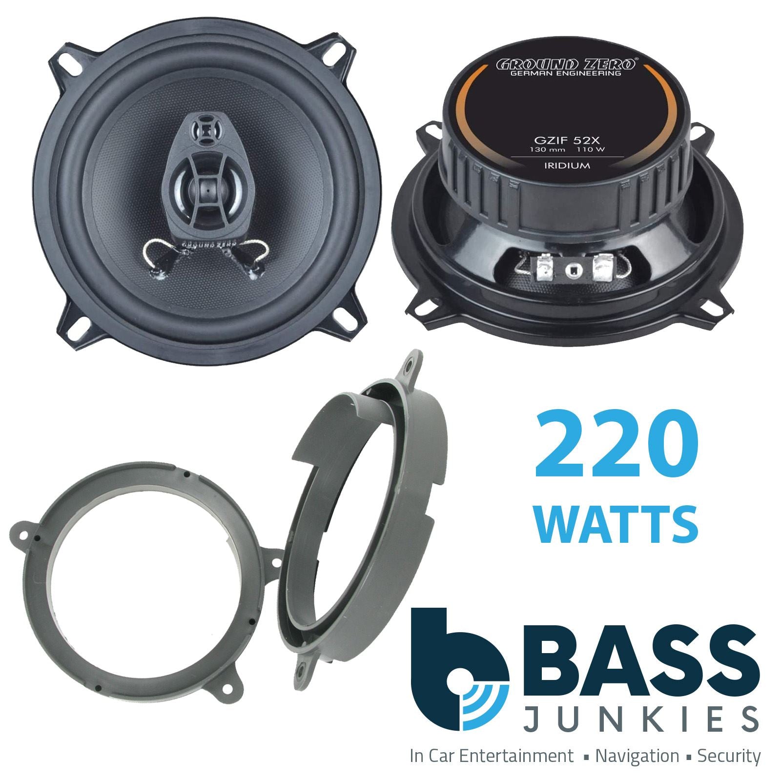 Ground Zero 2-Way 130mm/13cm/5.25" Car Coaxial Speakers (Pair Max 220 Watts) Fits Renault Clio 2005-12 | Twingo 07-11