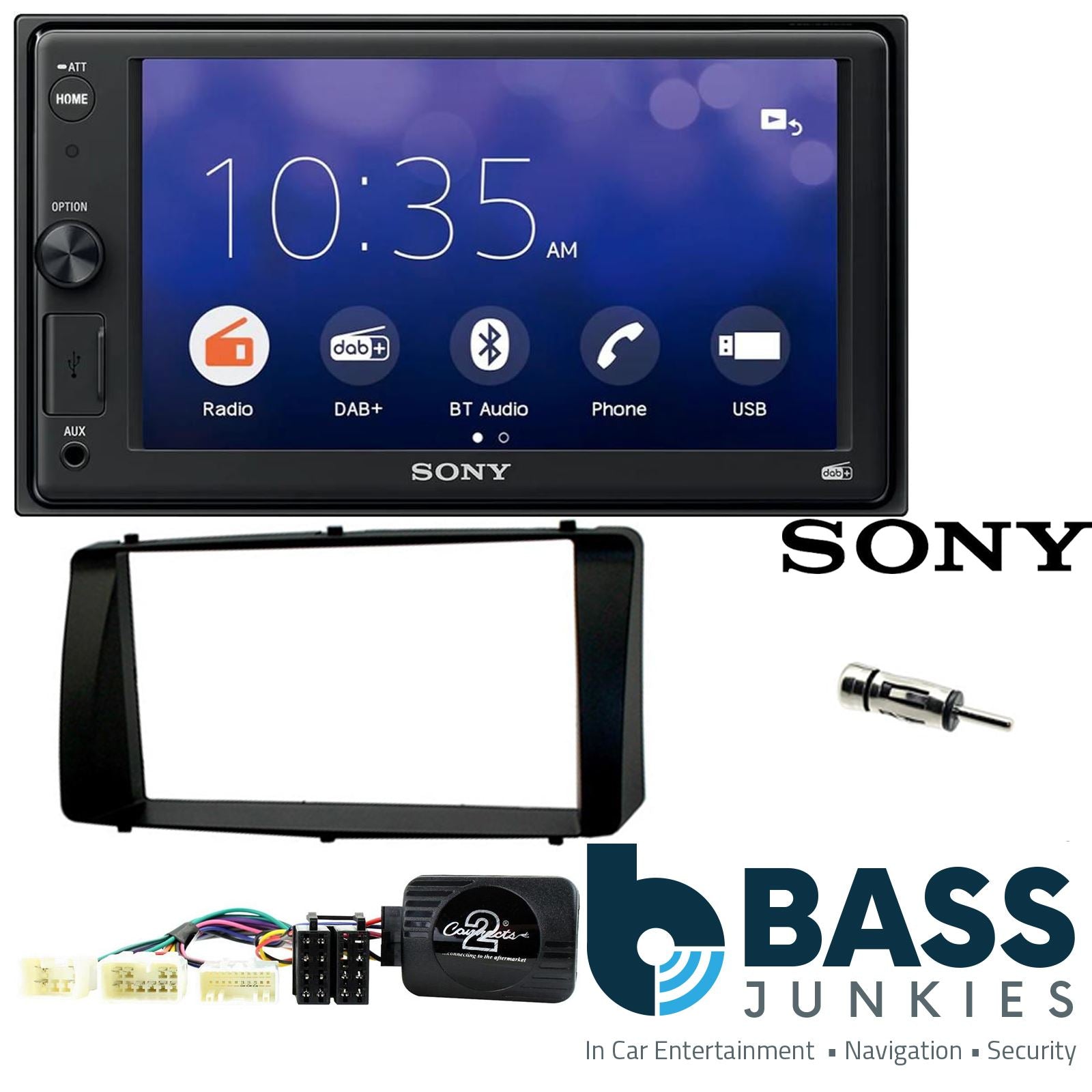 SONY 6.2" Screen Blutooth Double Din Stereo Fitting Kit + Steering Wheel Stalk Controls to fit Toyota Corolla 2003-08