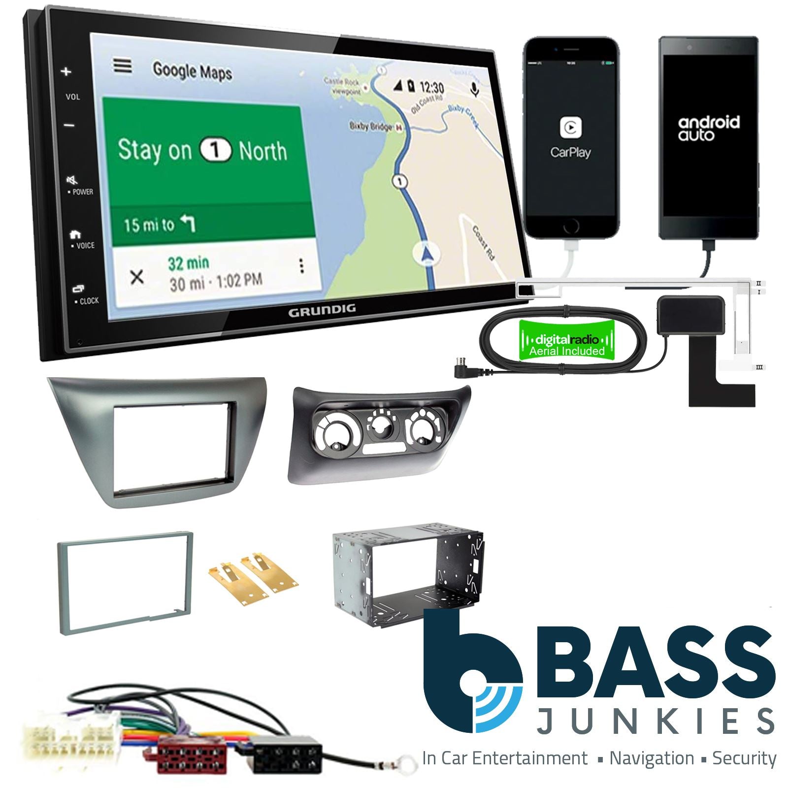 Grundig 6.8" Apple Android Double Din Stereo Fitting Kit + Steering Wheel Stalk Controls to fit Mitsubishi Lancer 2004-08 | Mitsubishi EVO 2004-08