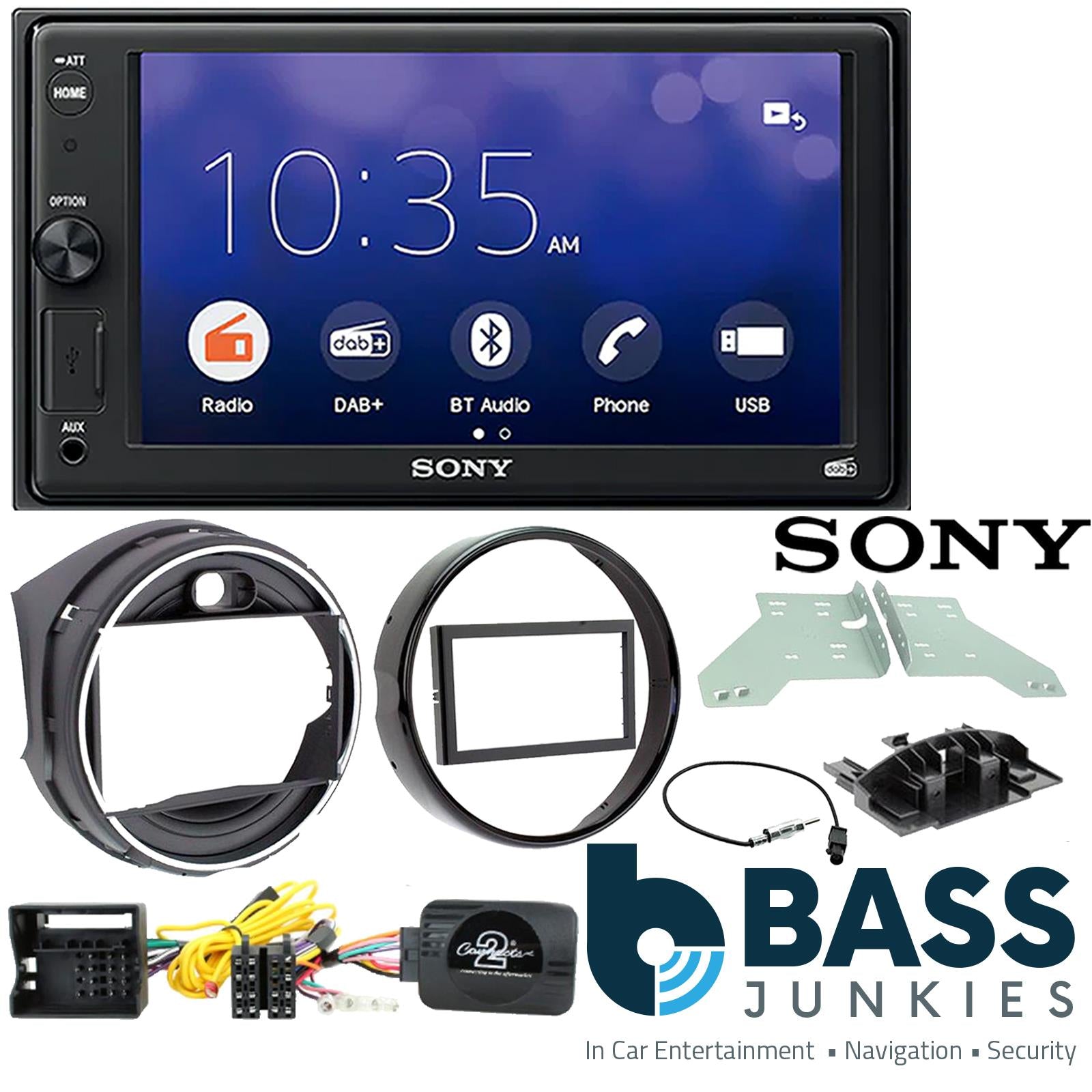 SONY XAV-1550D DAB+ Smart Bluetooth Car Radio + Stereo fitting kit + Steering Wheel Controls Loom for BMW Mini F55 2013-2016 | BMW Mini F56 2013-2016