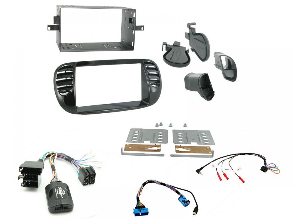 Connects 2 CTKFT02 - Fiat 500 2007 - 2015 Double Din Facia & Steering wheel Interface Fitting Installation Kit (Black Facia Panel)