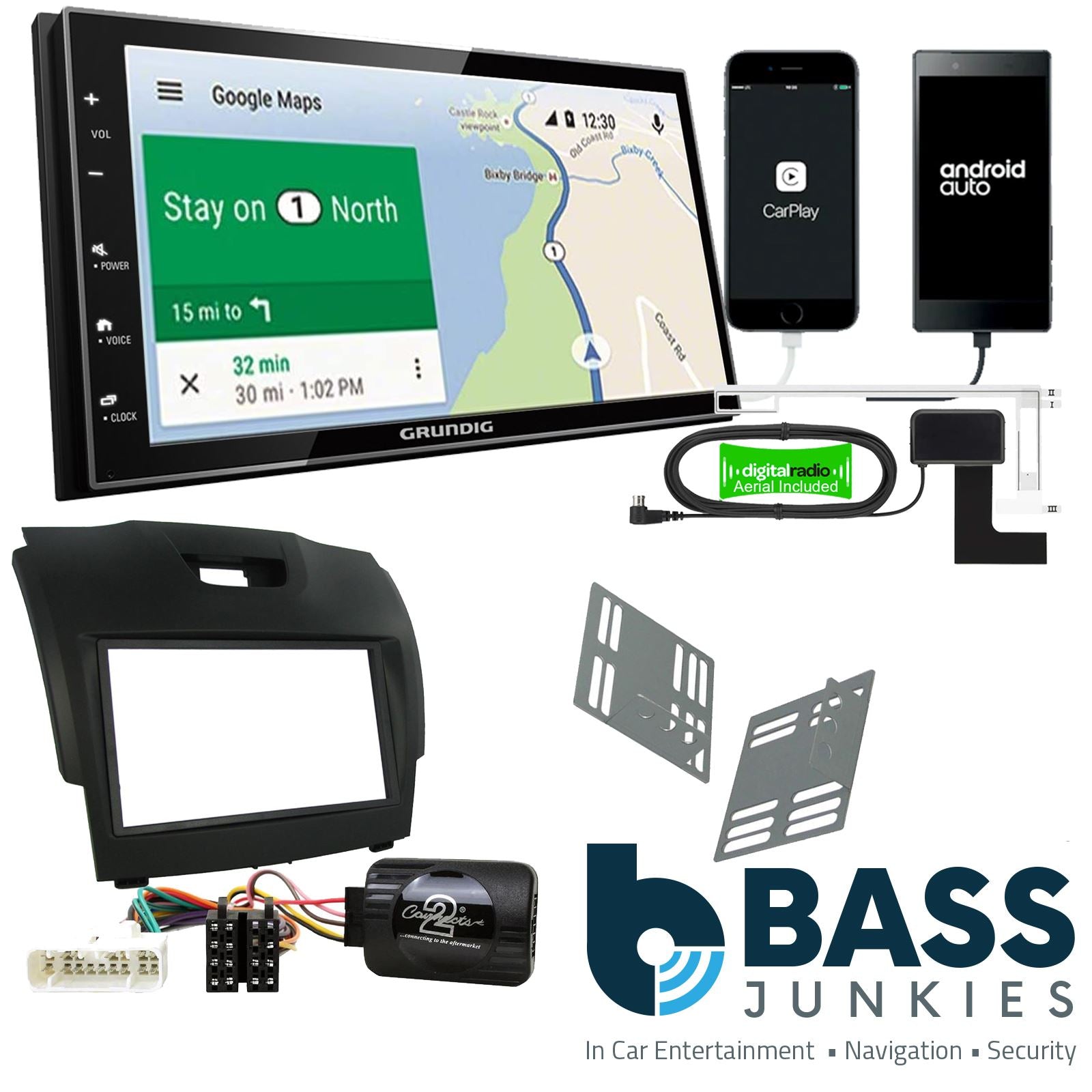 Grundig 6.8" Apple Android Double Din Stereo Fitting Kit + Steering Wheel Stalk Controls to fit Chevrolet Colorado 12-14 | Isuzu D-Max 12-15 | Isuzu MU-X 14-21