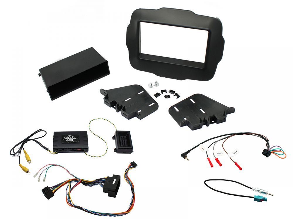 Connects 2 CTKJP01 - Jeep Renegade 2015 Onwards Double Din Facia & Steering wheel Interface Fitting Installation Kit (Black Facia Panel)