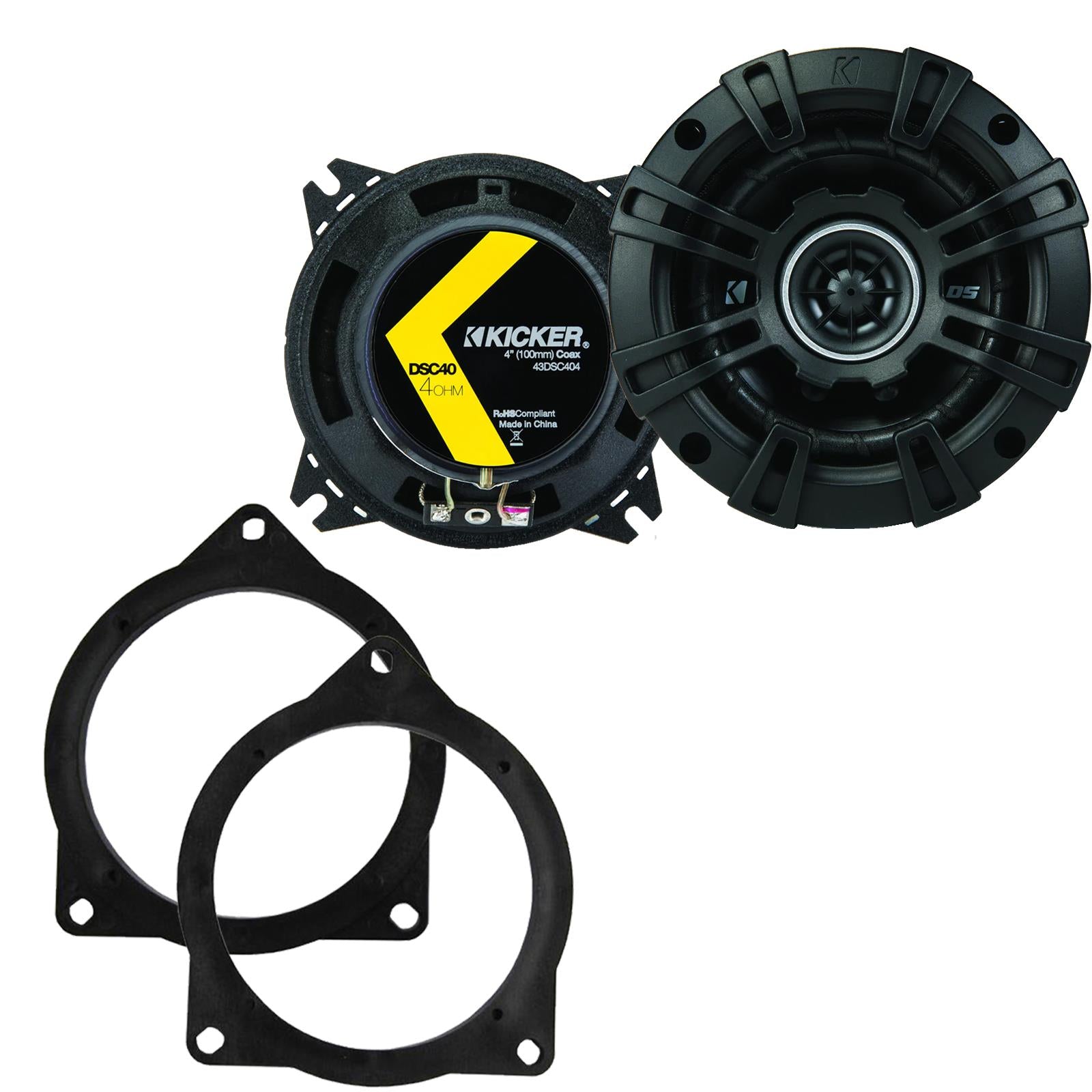 Kicker DSC404 100mm/10cm/4" 2-Way Coaxial Car speakers (Per Pair Max 240|60 watts RMS) Fits BMW 3-Series 2011-19 | 4-Series 13-20 | 5-Series 03-10