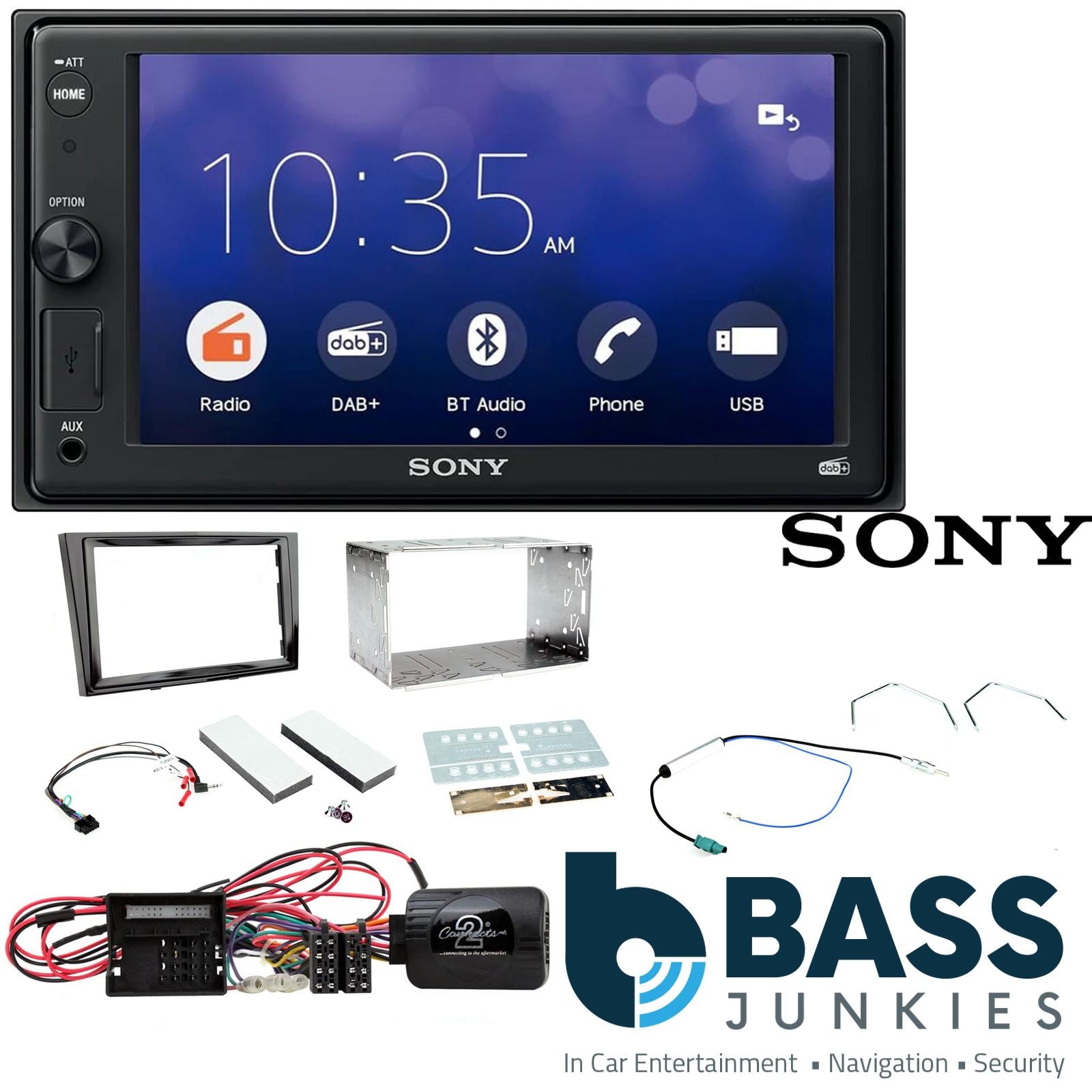 SONY XAV-1550D DAB+ Smart Bluetooth Car Radio + Stereo fitting kit + Steering Wheel Controls Loom for Vauxhall Corsa 2009-2014