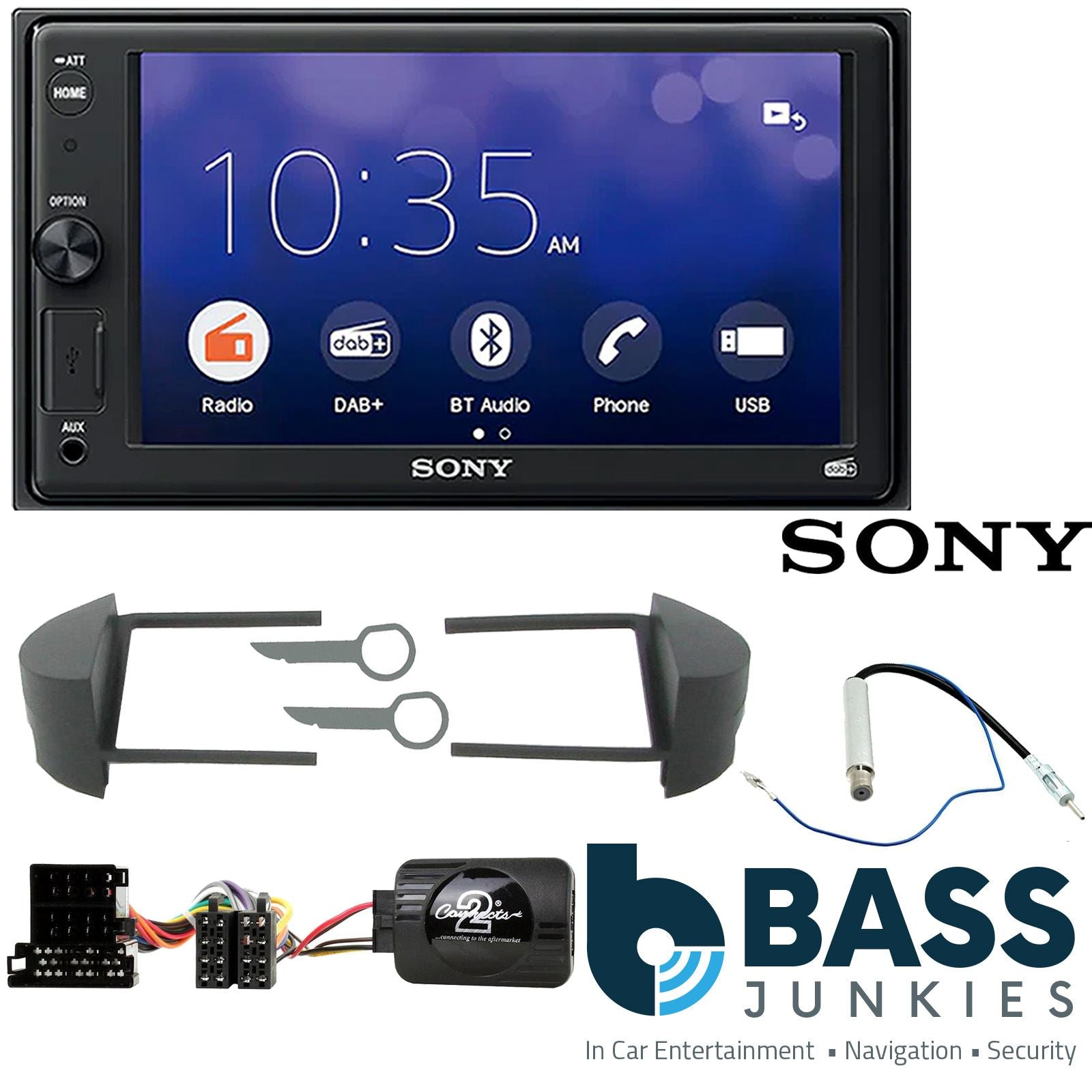 SONY XAV-1550D DAB+ Smart Bluetooth Car Radio + Stereo fitting kit + Steering Wheel Controls Loom for Volkswagen UP! 2011-2017