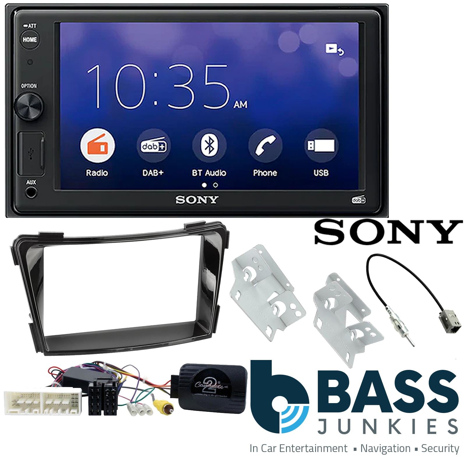 SONY 6.2" Screen Blutooth Double Din Stereo Fitting Kit + Steering Wheel Stalk Controls to fit Hyundai i40 2016-