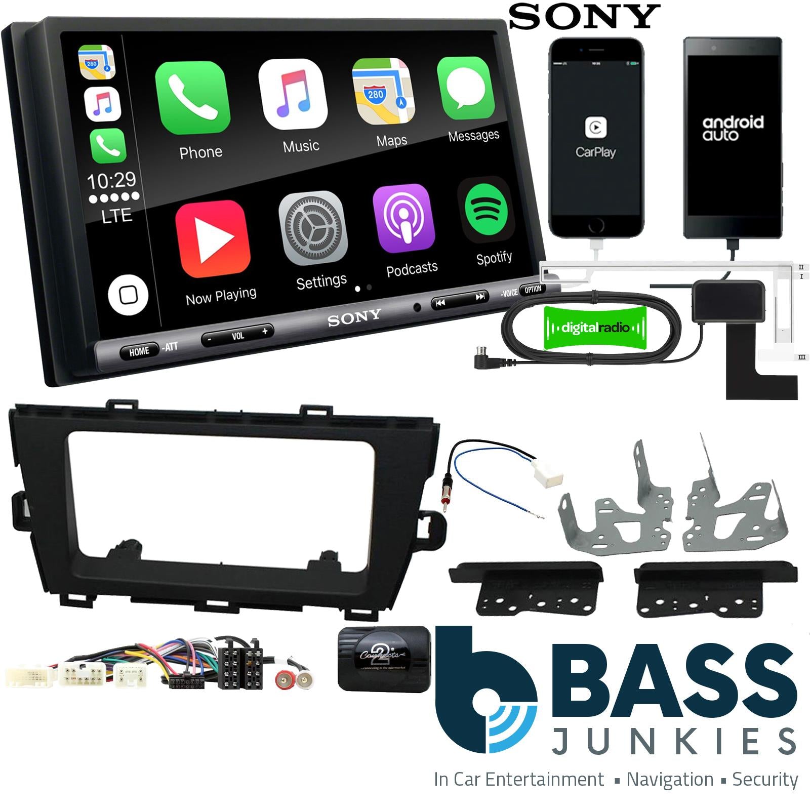 SONY DAB+ Apple | Android Double Din Stereo Fitting Kit + Steering Wheel Stalk Controls to fit Toyota Prius 2009-15