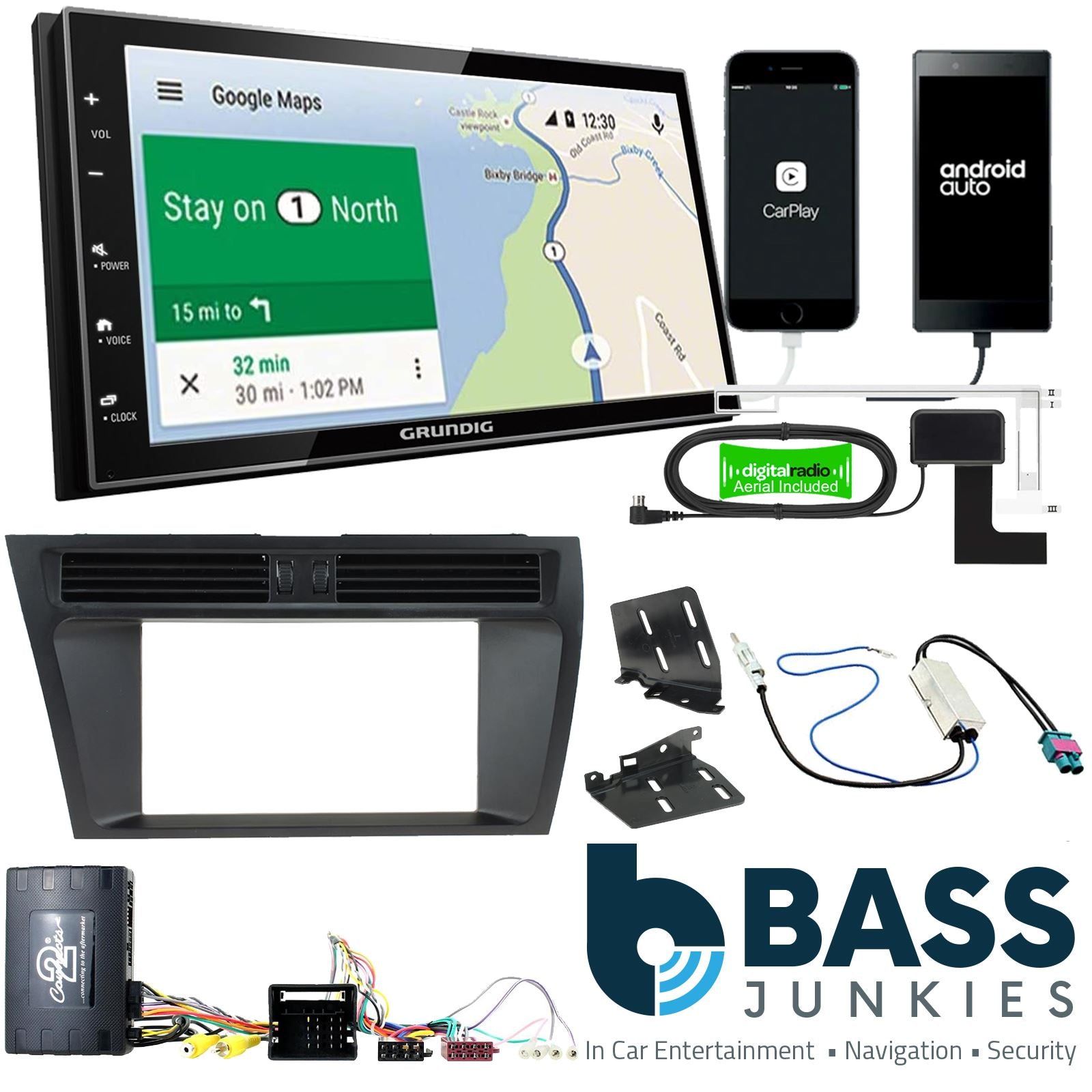 Grundig 6.8" Apple Android Double Din Stereo Fitting Kit + Steering Wheel Stalk Controls to fit Audi A4 2008-15 | Audi A5 2008-15