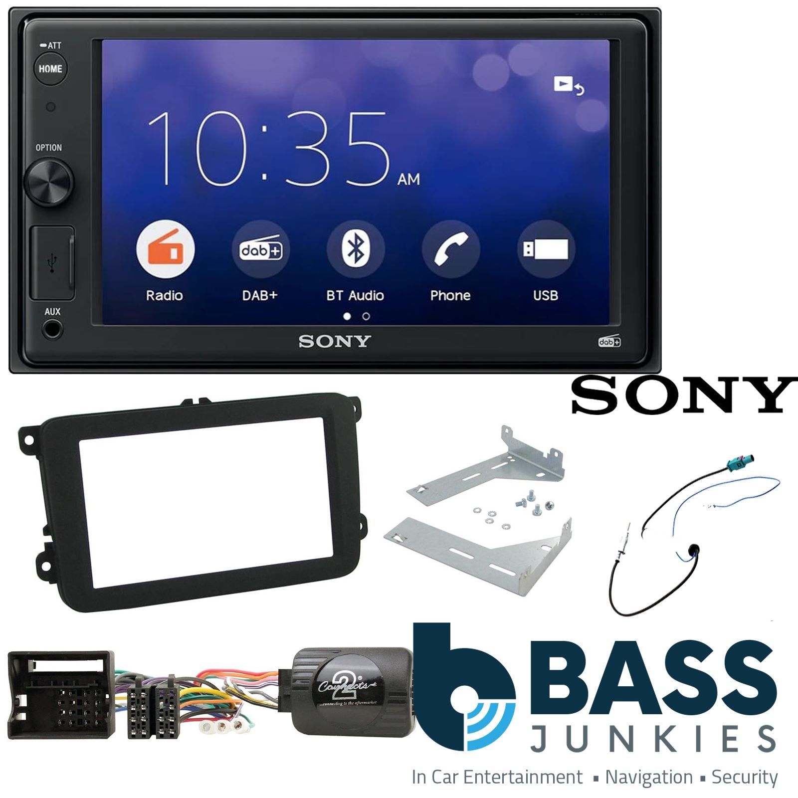 SONY XAV-1550D DAB+ Smart Bluetooth Car Radio + Stereo fitting kit + Steering Wheel Controls Loom for Volkswagen EOS 2006-2016 | Volkswagen Tiguan 2007-2015 | Volkswagen Golf 2003-2013