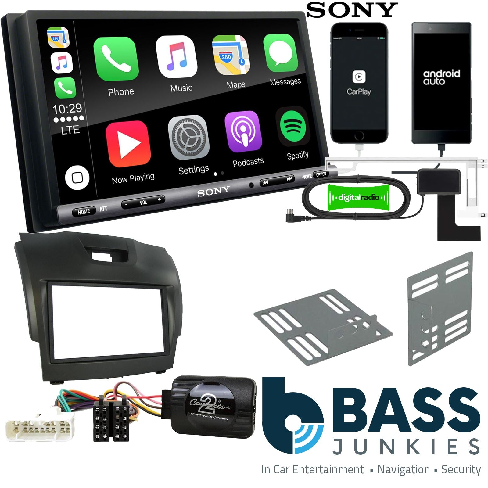 SONY DAB+ Apple | Android Double Din Stereo Fitting Kit + Steering Wheel Stalk Controls to fit Chevrolet S-10 2012-21 | Chevrolet Colorado 2012-20 | Chevrolet Trailblazer 2012-21