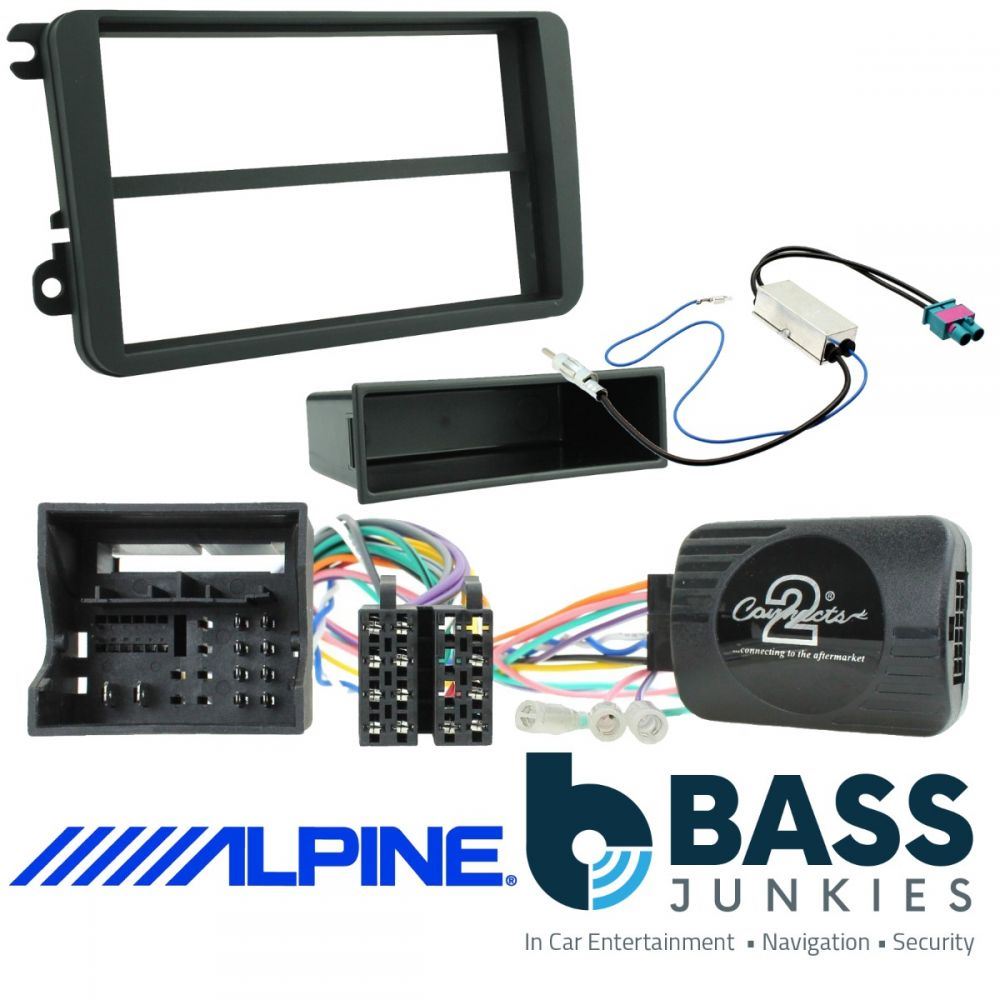 Volkswagen Caddy Sharan Beetle Jetta Tiguan T6 Scirocco Amarok Single Din Fascia & Steering Wheel Interface Installation Kit for Alpine iLX-F903D HALO9