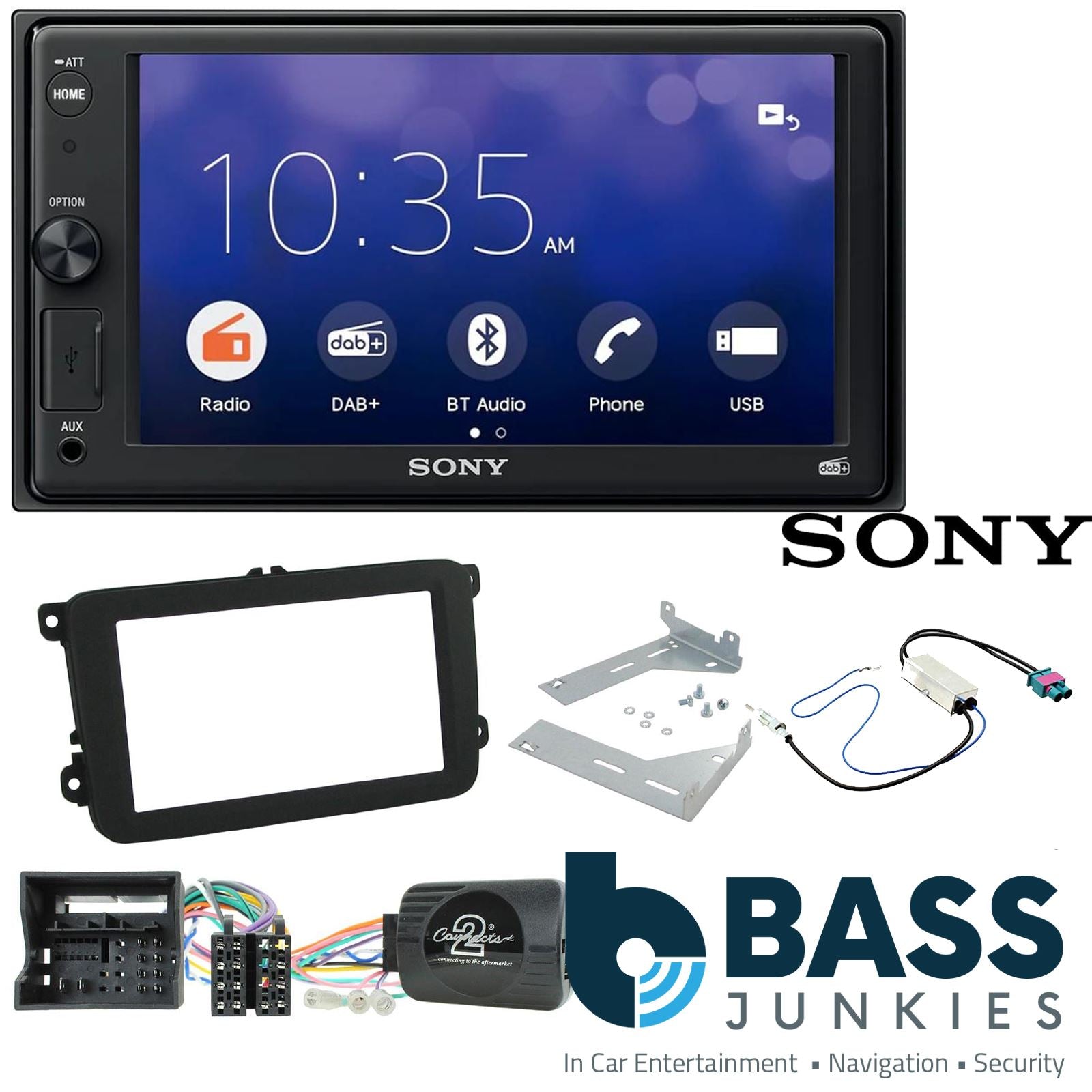 SONY XAV-1550D DAB+ Smart Bluetooth Car Radio + Stereo fitting kit + Steering Wheel Controls Loom for Volkswagen Caddy 2015-2020FALSEFALSEFALSEFALSEFALSE