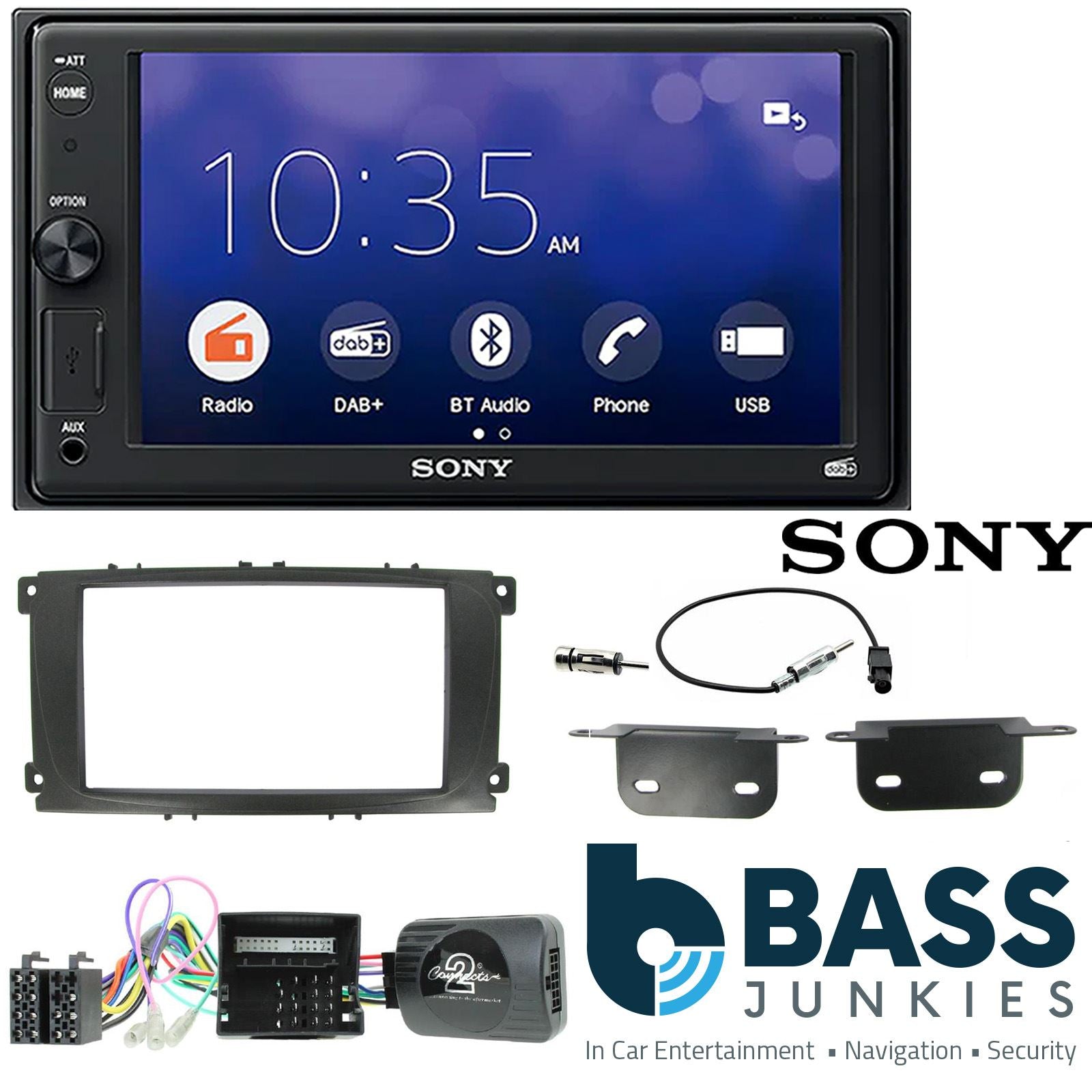 SONY XAV-1550D DAB+ Smart Bluetooth Car Radio + Stereo fitting kit + Steering Wheel Controls Loom for Ford S-Max 2006-2014 | Ford Focus 2007-2011	 | Ford Mondeo 2007-2014