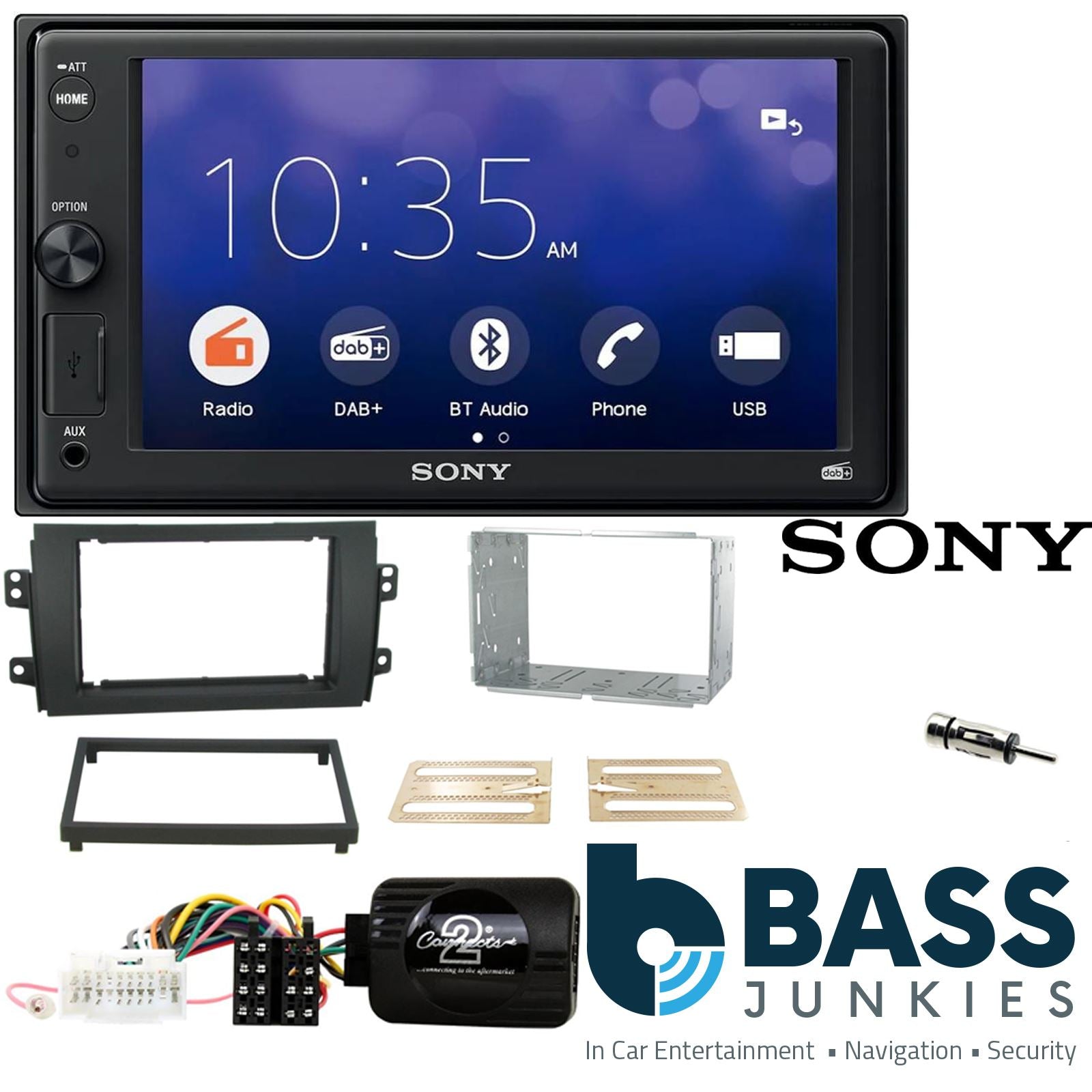 SONY XAV-1550D DAB+ Smart Bluetooth Car Radio + Stereo fitting kit + Steering Wheel Controls Loom for Suzuki SX4 2006-2014