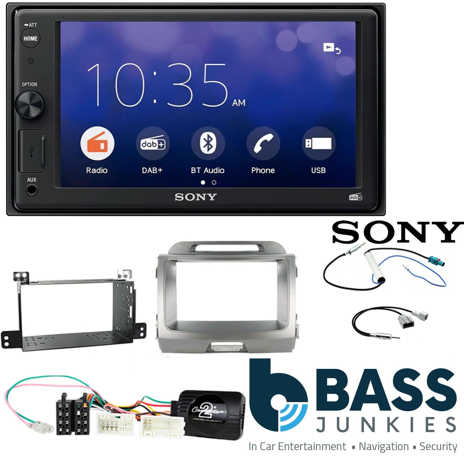 SONY XAV-1550D DAB+ Smart Bluetooth Car Radio + Stereo fitting kit + Steering Wheel Controls Loom Kia Sportage 2010-2015