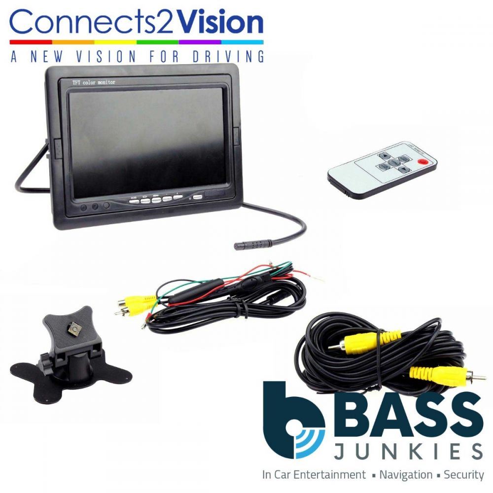 Connects2 RVM7 7" TFT Colour Monitor with Head Rest Shell, Dash Mount Bracket, Remote Control & 6m RCA Extension Lead