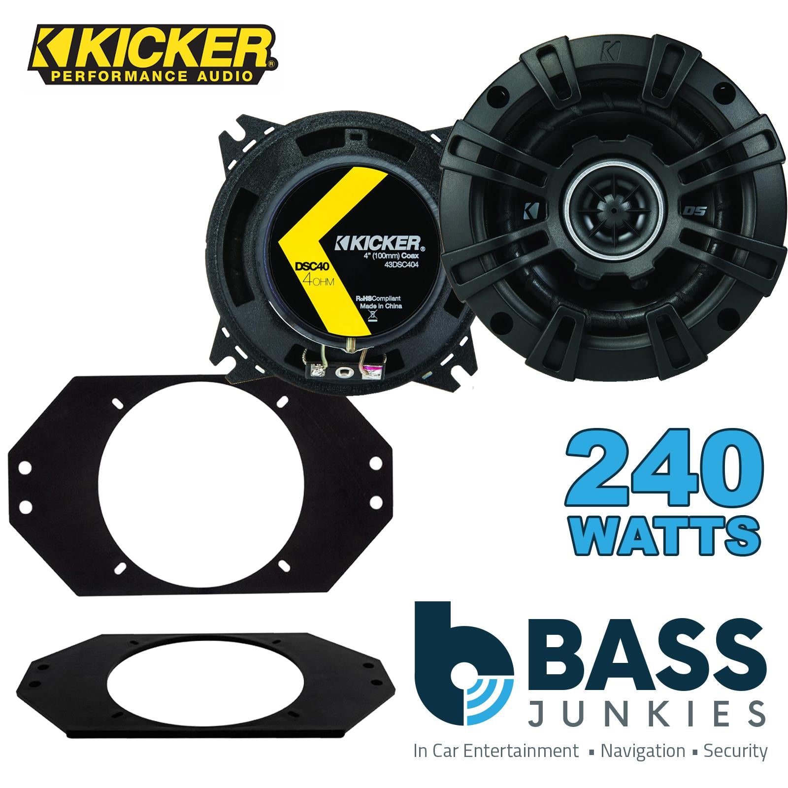 Kicker DSC404 100mm/10cm/4" 2-Way Coaxial Car speakers (Per Pair Max 240|60 watts RMS) Fits Jeep Wrangler 1997-06