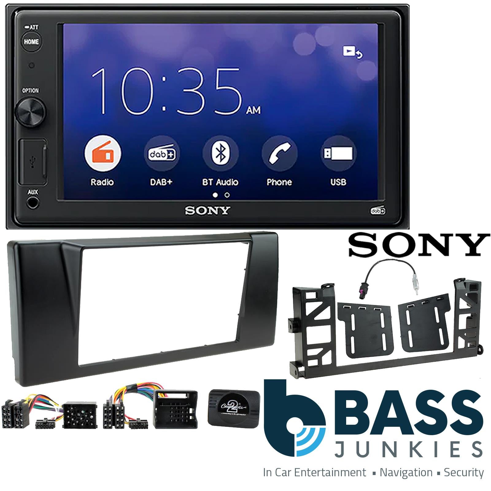 SONY XAV-1550D DAB+ Smart Bluetooth Car Radio + Stereo fitting kit + Steering Wheel Controls Loom for BMW 5-Series E39 1996-2004