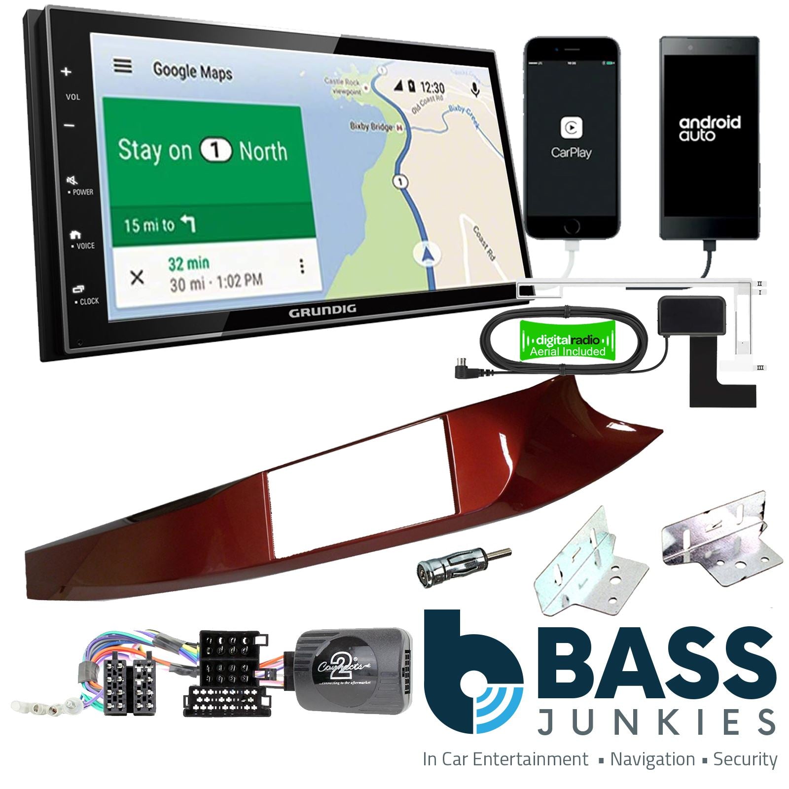 Grundig 6.8" Apple Android Double Din Stereo Fitting Kit + Steering Wheel Stalk Controls to fit Alfa Romeo Giulietta 10-14