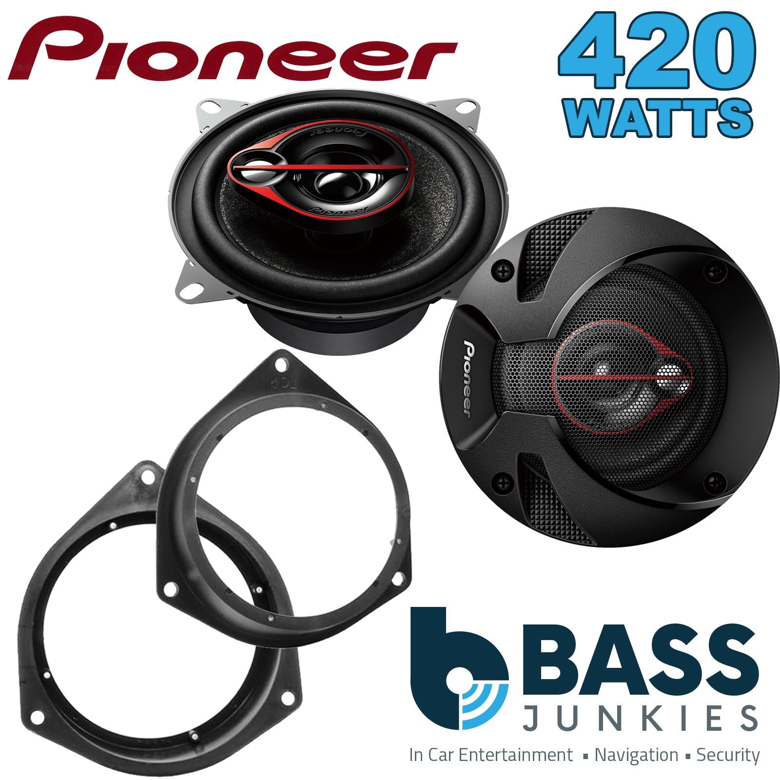 Pionner TS-R1051S 100mm/10cm/4" 3 Way Coaxial Car speakers (Per Pair Max 420|60 watts RMS) Fits Fiat Qubo 2008-18 | Fiorino 08-21